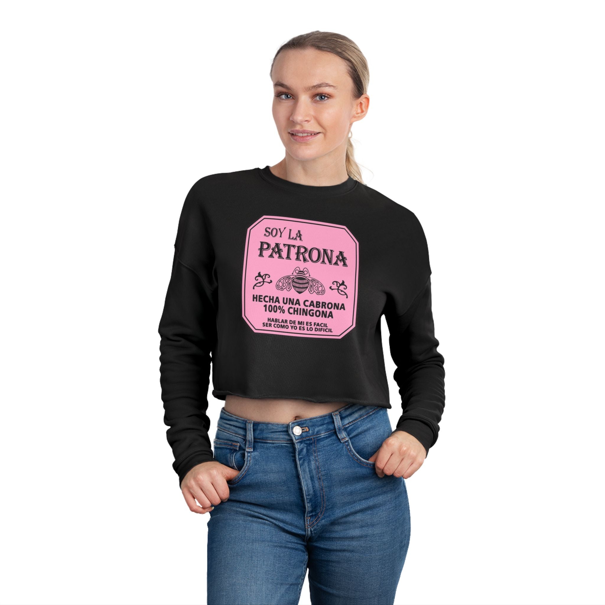Cropped Sweatshirt “Soy La Patrona” Pink Graphic Amor Familiar Minimalista