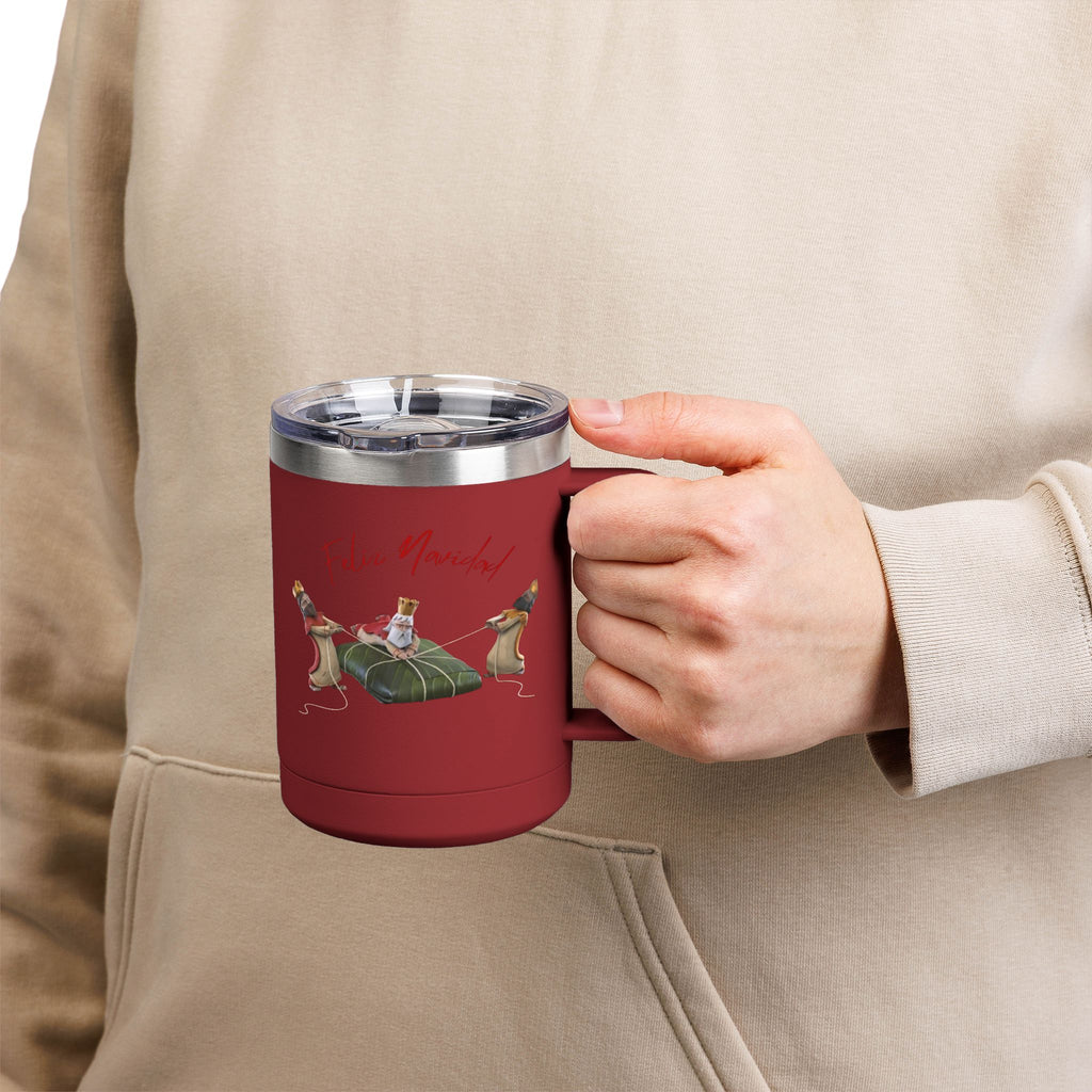 3 KINGS Holiday Travel Tumbler — 'Feliz Navidad' Dachshund Santa Design Coffee Cup for Fun Celebrations