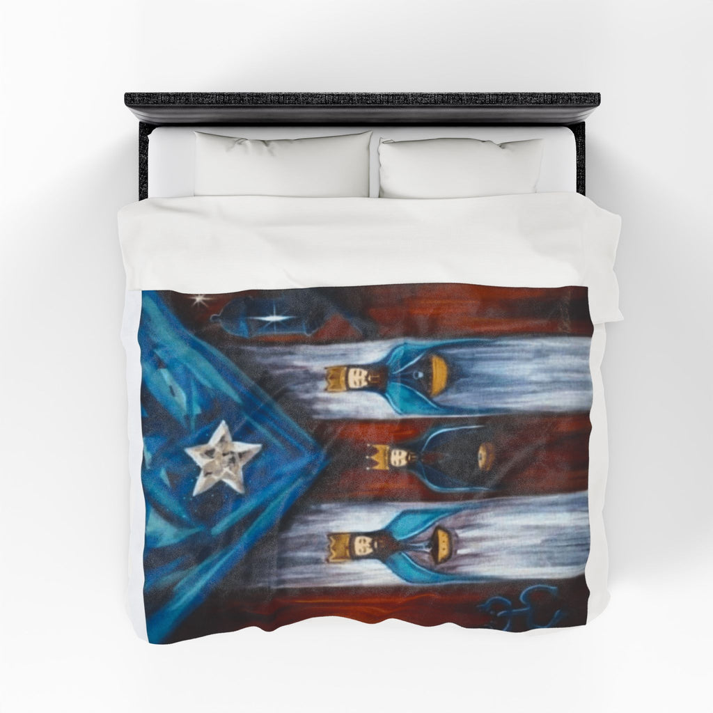 Three Kings Velveteen Plush Blanket — Nativity Magi Christmas Throw Navidad Boricua Christmas Blanket