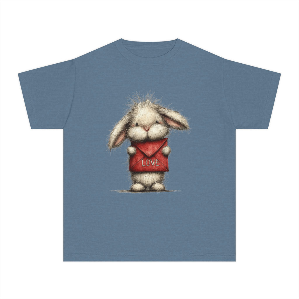 Kids Tee  Cute Bunny Holding "Love" Heart Graphic (Youth Midweight)