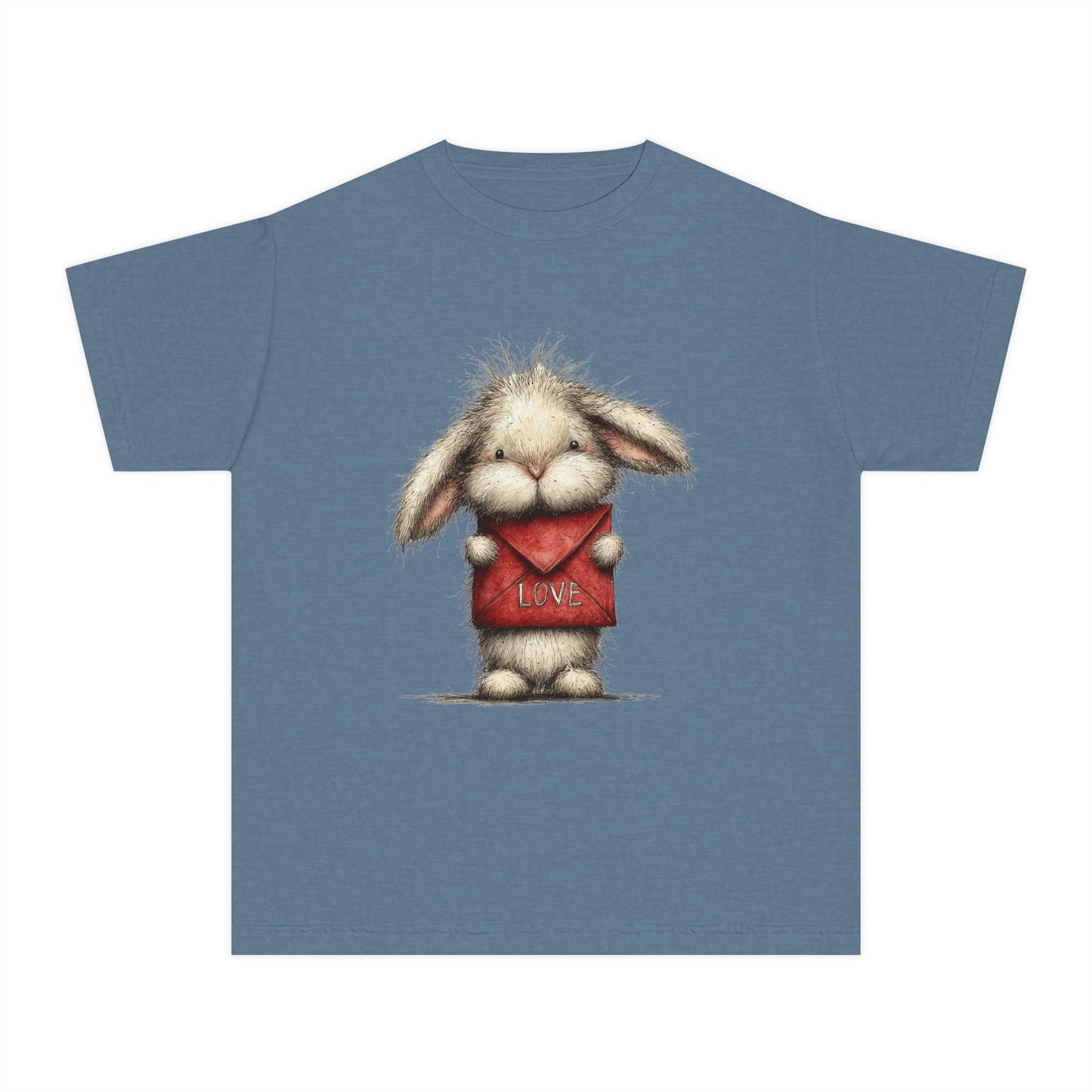 Kids Tee  Cute Bunny Holding "Love" Heart Graphic (Youth Midweight)