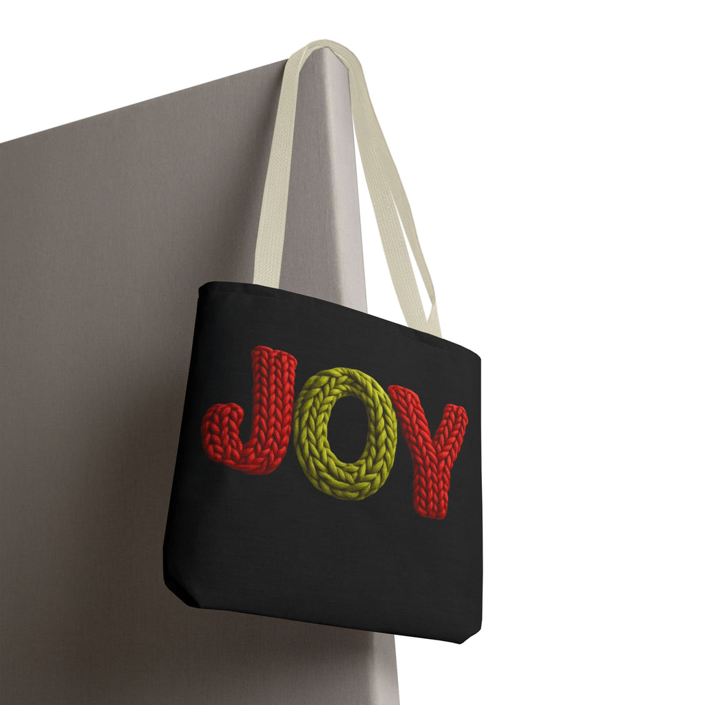 Christmas Tote Bag  Festive Holiday DesigJoy Knit Tote Bag  Colorful 'JOY' Yarn Design, Cozy Holiday Gift Tote