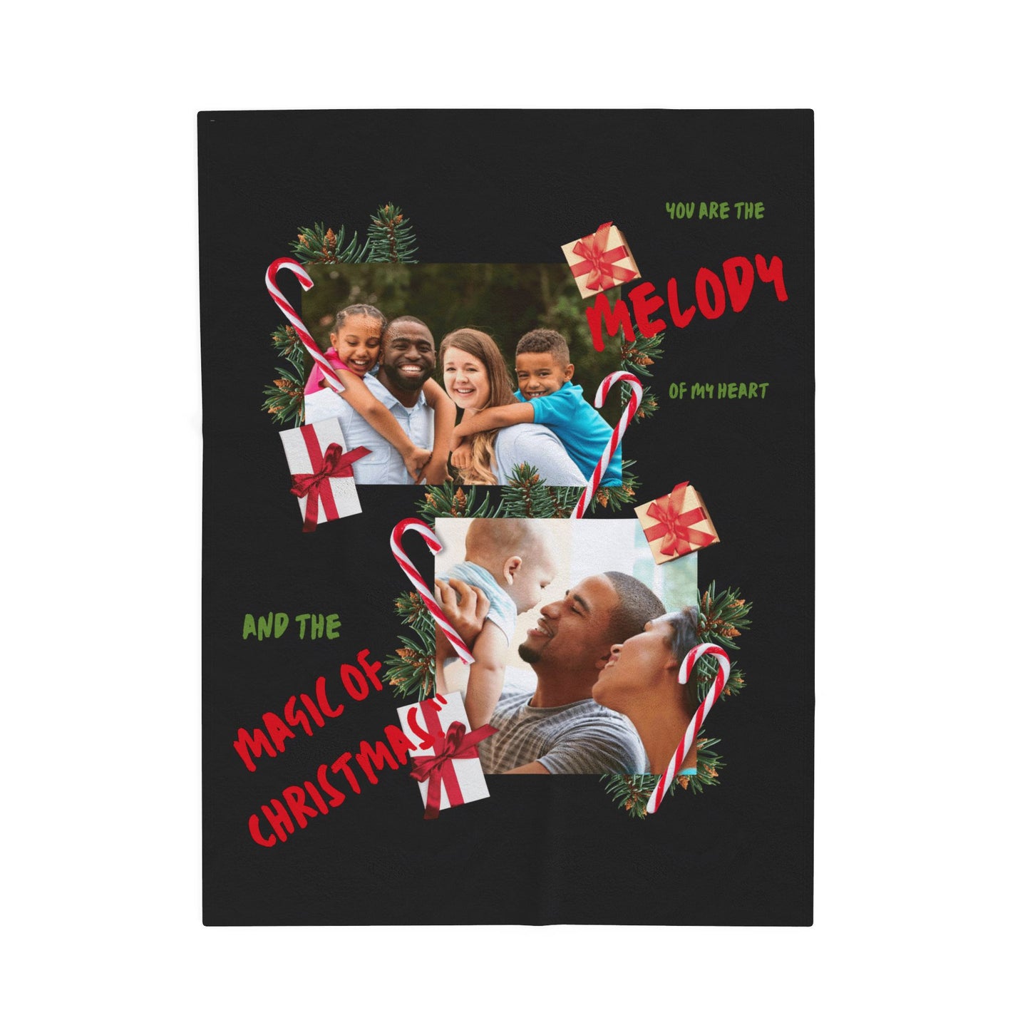 Personalized Christmas Photo Plush Blanket  “You Are the Melody of My Heart” Holiday Throw