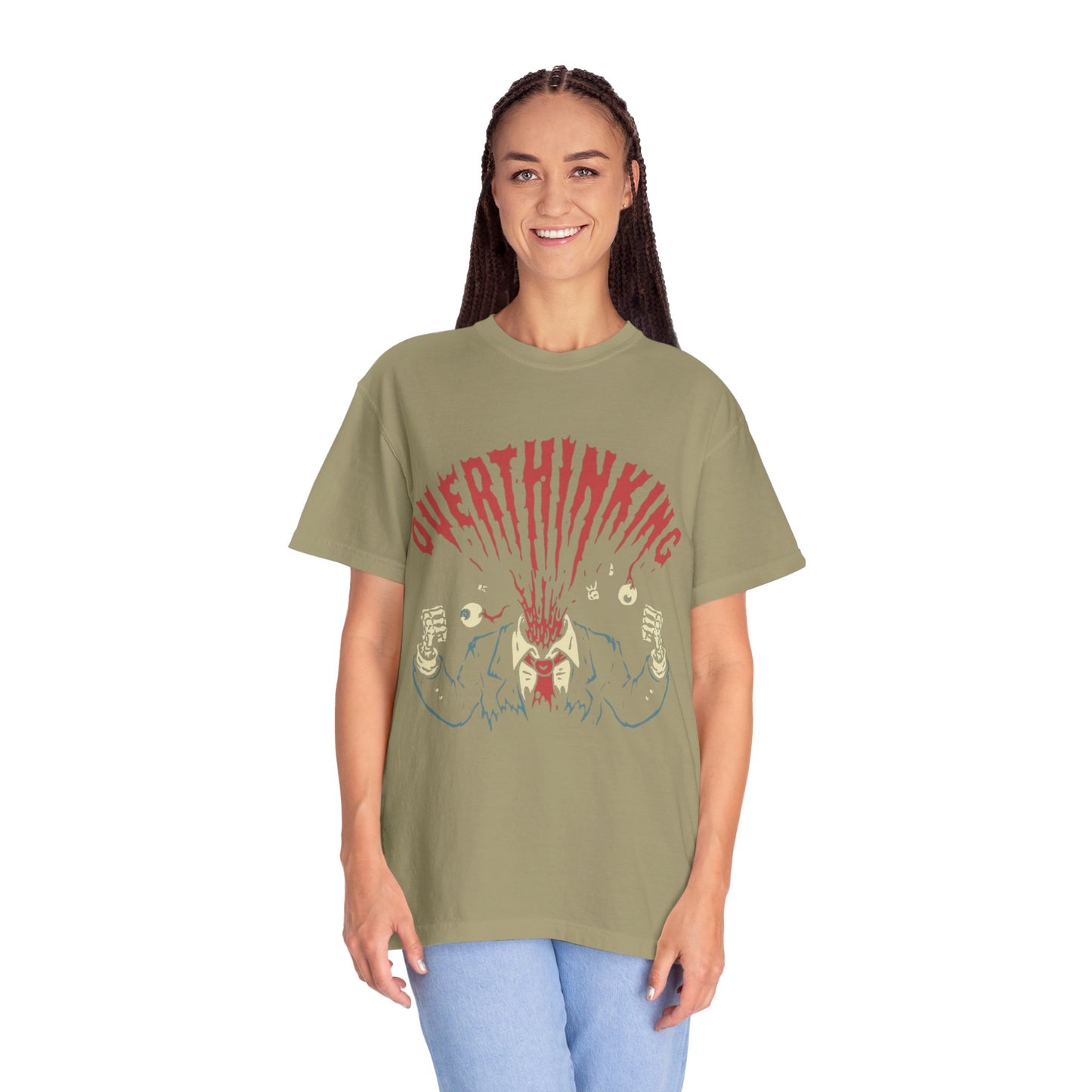 Mentally on Vacation Overthinking Garment-Dyed Unisex T-Shirt, Casual Wear, Gift for Anxiety Awareness, Self-Care Apparel, Unique Graphic Tee
