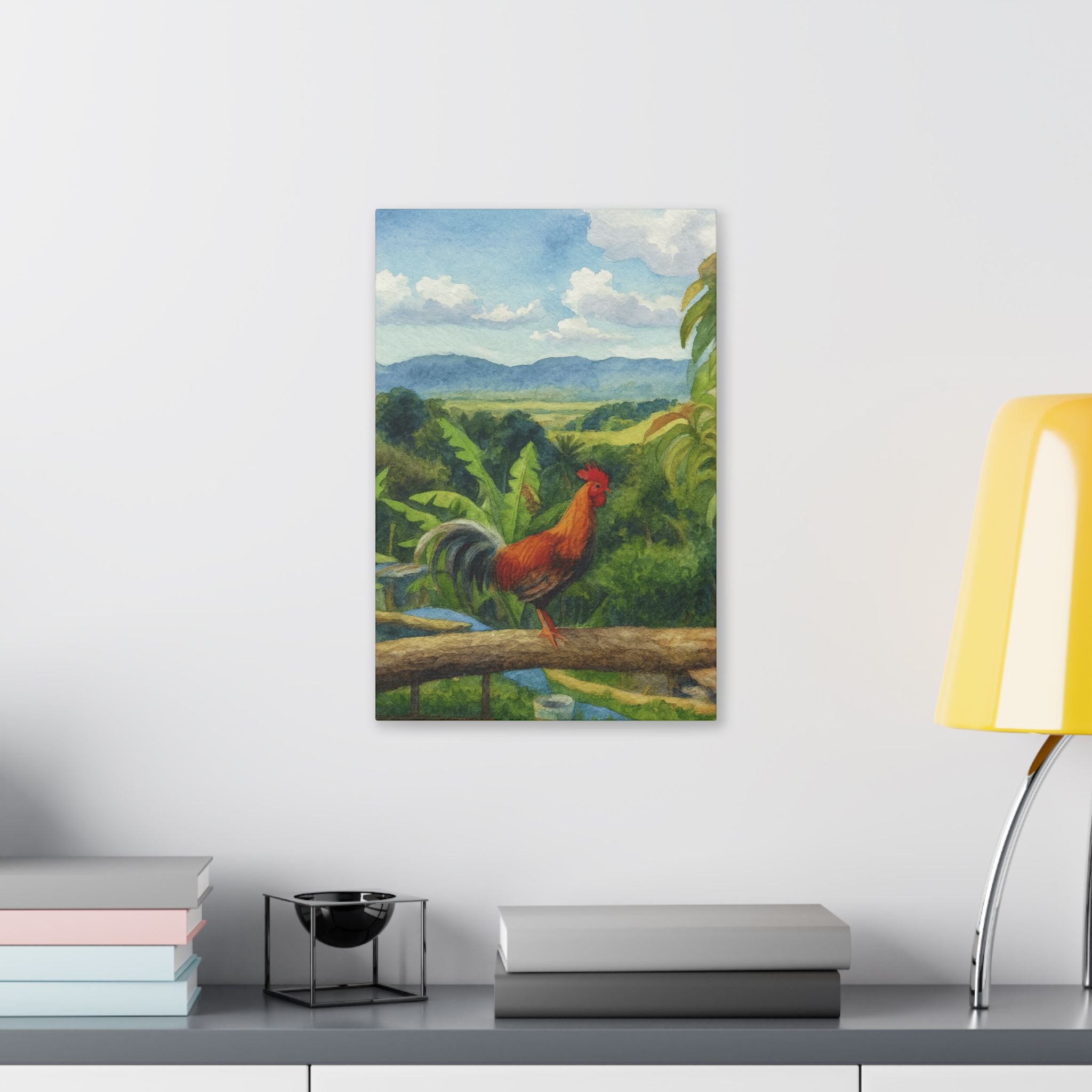 These Puerto Rico inspired Rooster Morning Landscape Canvas