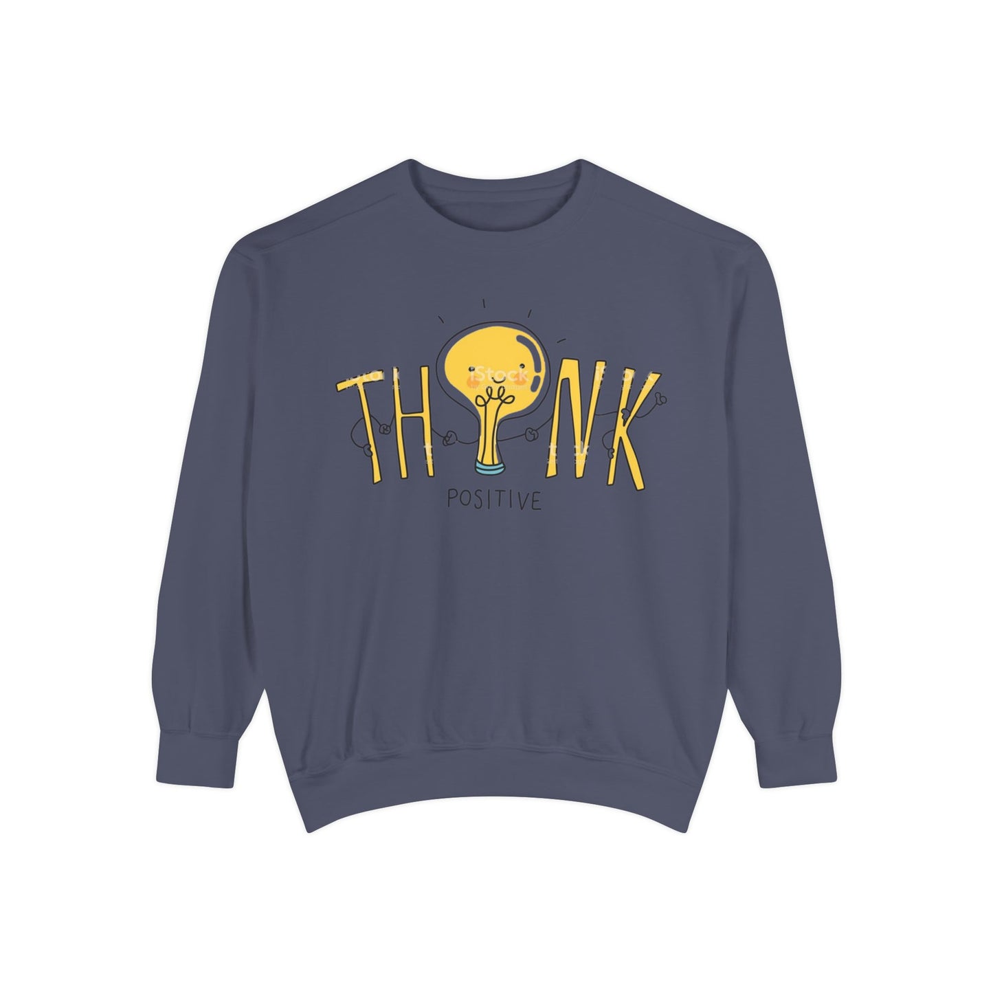 Think Positive Sweatshirt  Cute Lightbulb Graphic Positive Vibes Crewneck