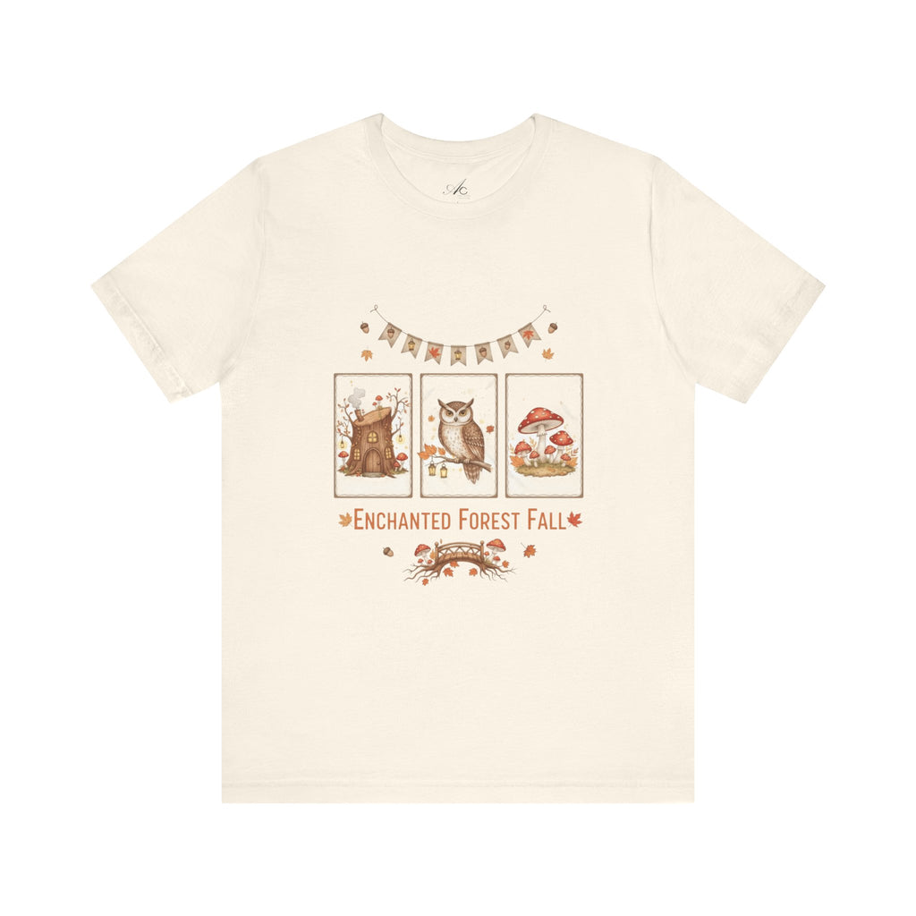 Enchanted Forest Fall Tee, Cute Owl Shirt, Autumn Graphic Tee, Nature Lover Gift, Cozy Fall Apparel, Wildlife T-Shirt, Unisex Fall Top