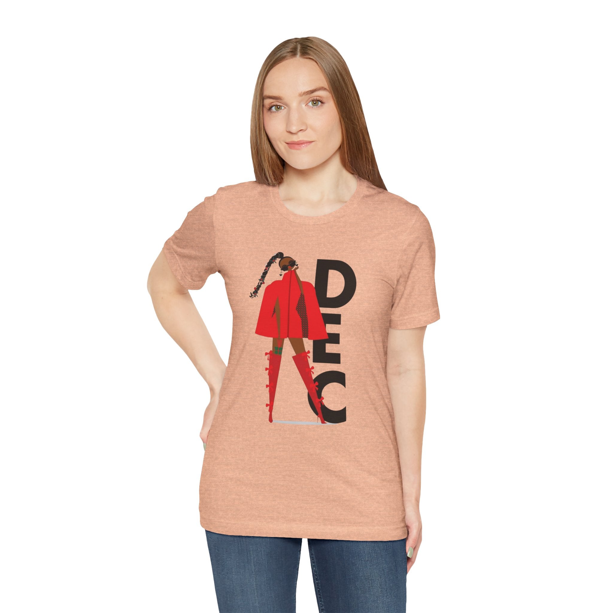 December Fashion Tee  Red Coat Model Graphic Shirt