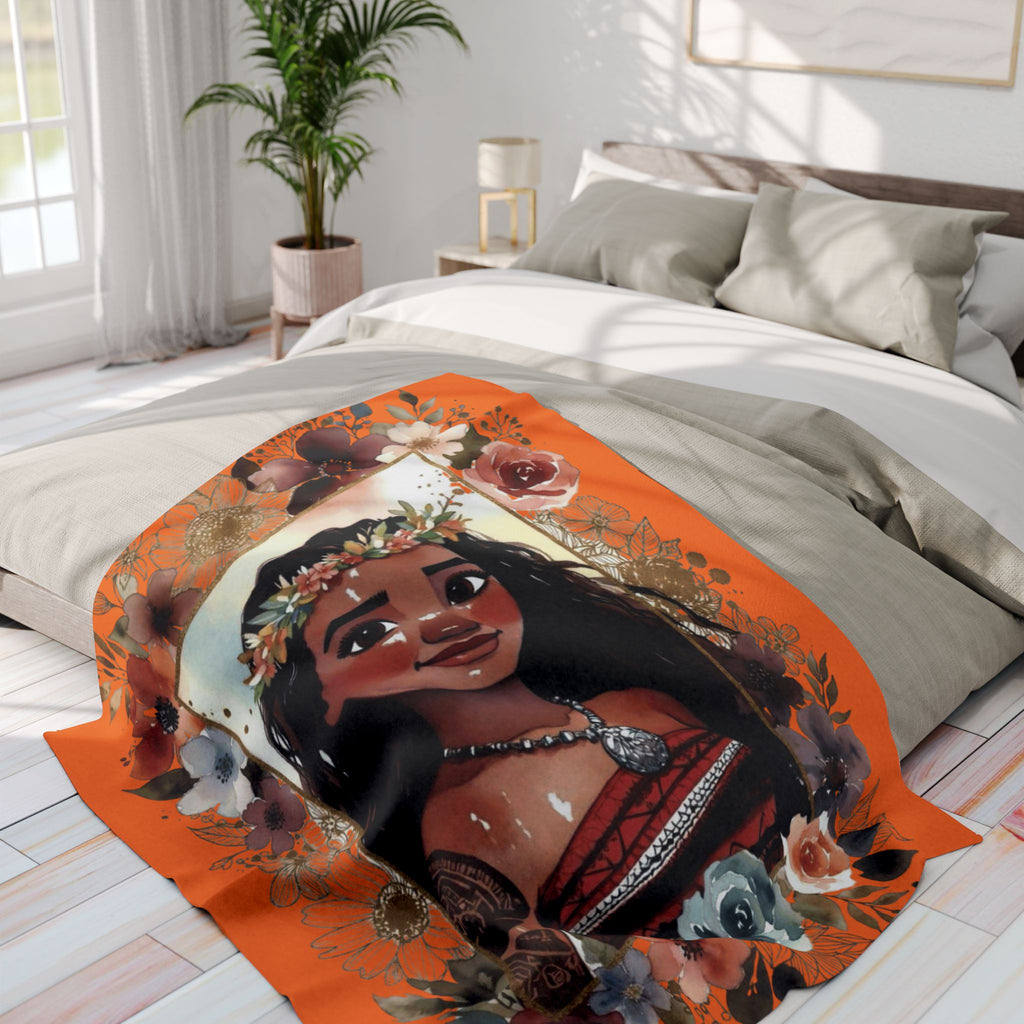 Moana-Inspired Floral Portrait Fleece Blanket