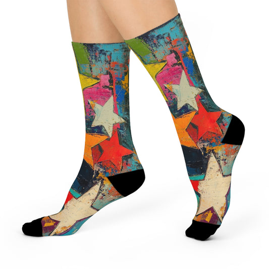 Colorful Star Crew Socks — Vibrant Abstract Stars Cushioned Crew Socks