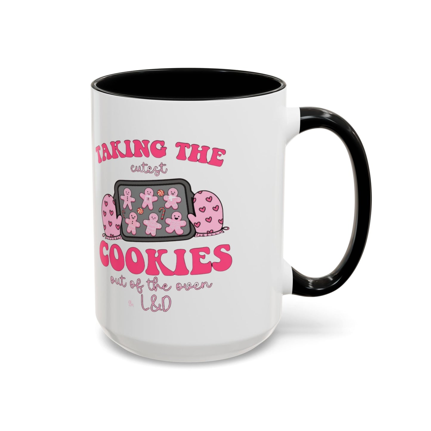 Accent Coffee Mug — "Taking the Cookies" Cute Pink Baking Design Coffee Cup for Fun Celebrations