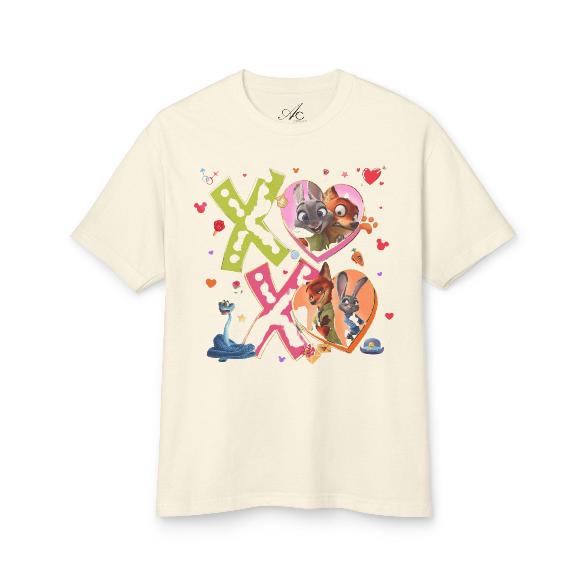 Valentine Cartoon Pets Tee  Cute Hearts & XOXO Graphic T-Shirt