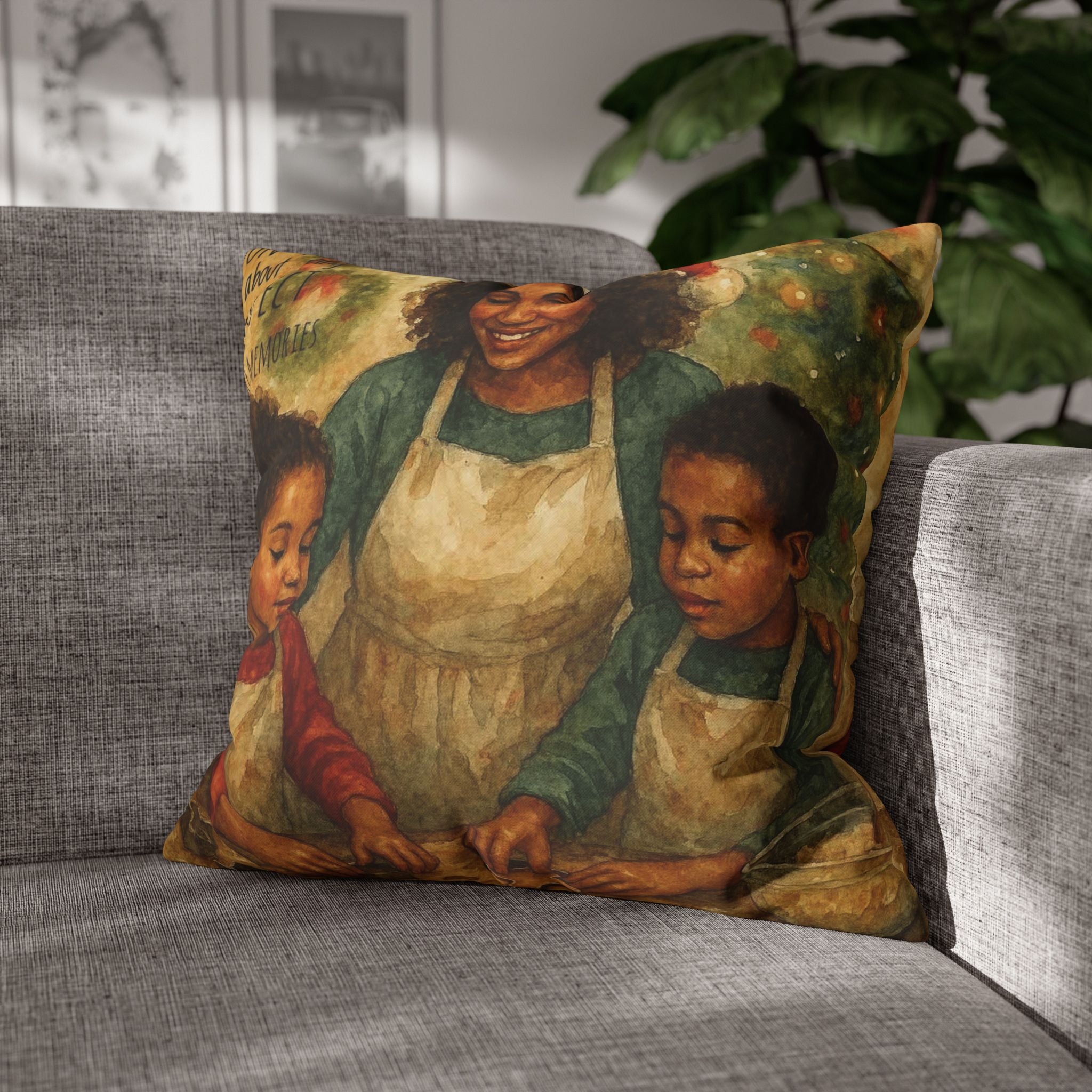 Holiday Baking Family Pillowcase — Square Decorative Throw Pillow