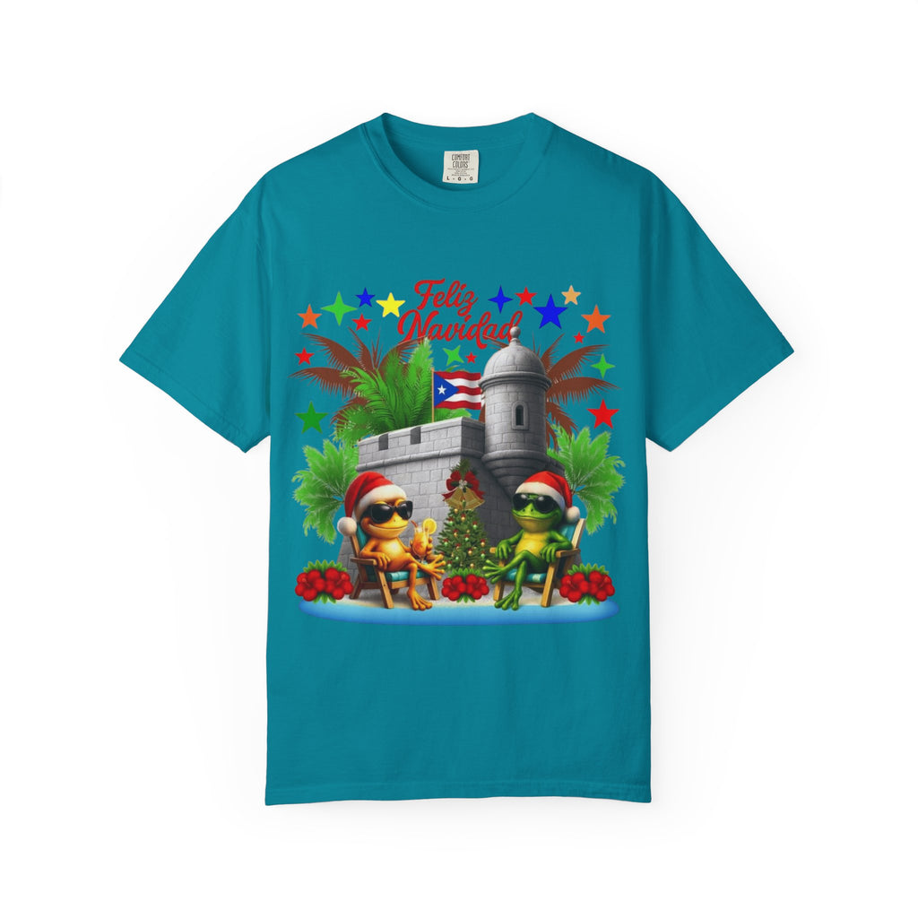 Feliz Navidad Puerto Rico T-Shirt  Castillo & Coquí Holiday Tee Puerto Rico Navidades