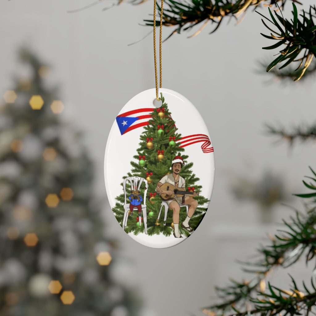 Puerto Rican Christmas Ornament Coquí & Palm Tree Ornament  Festive Tree with Guitarist Ceramic Heart Ornament