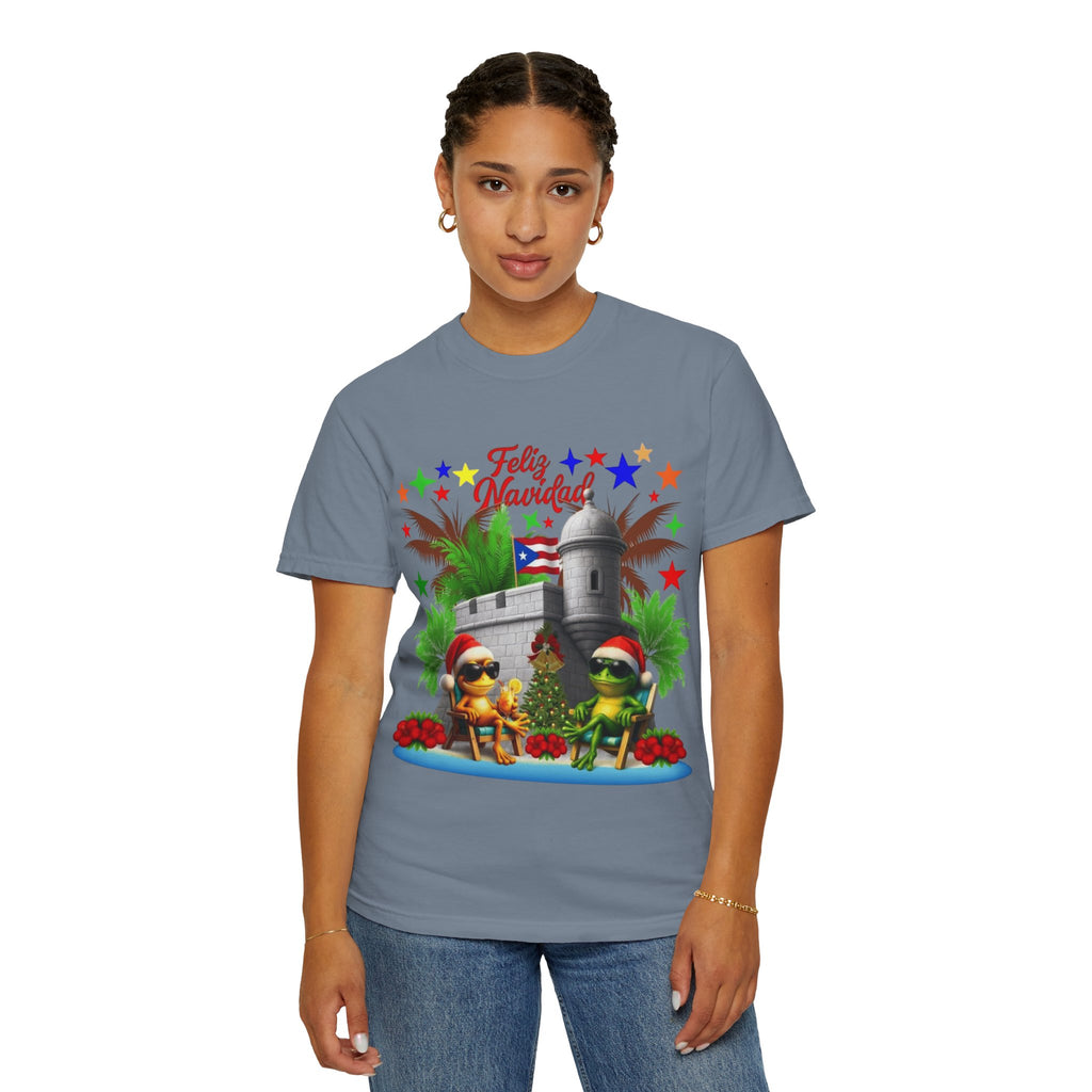 Feliz Navidad Puerto Rico T-Shirt  Castillo & Coquí Holiday Tee Puerto Rico Navidades