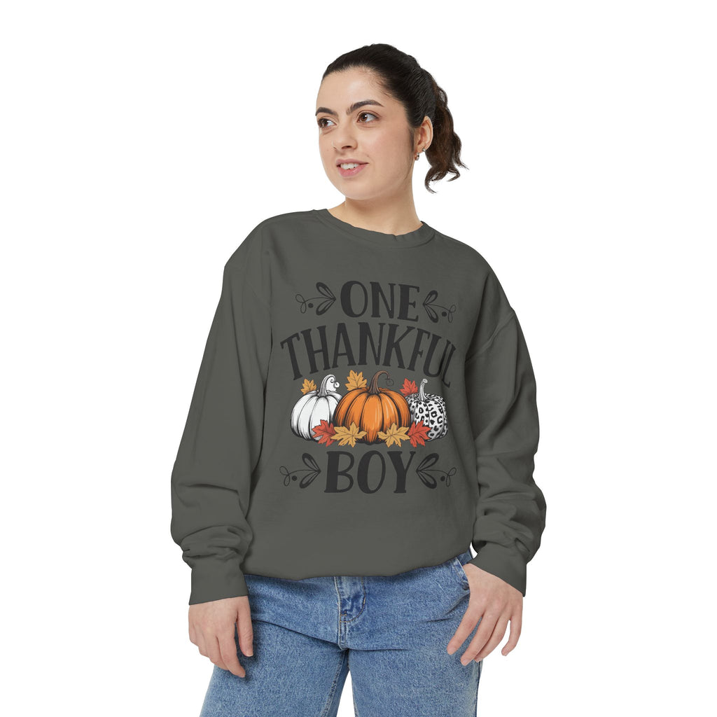 Thankful Boy Sweatshirt  Fall Pumpkin Thanksgiving Crewneck Fall T-Shirts and Sweatshirts Collection