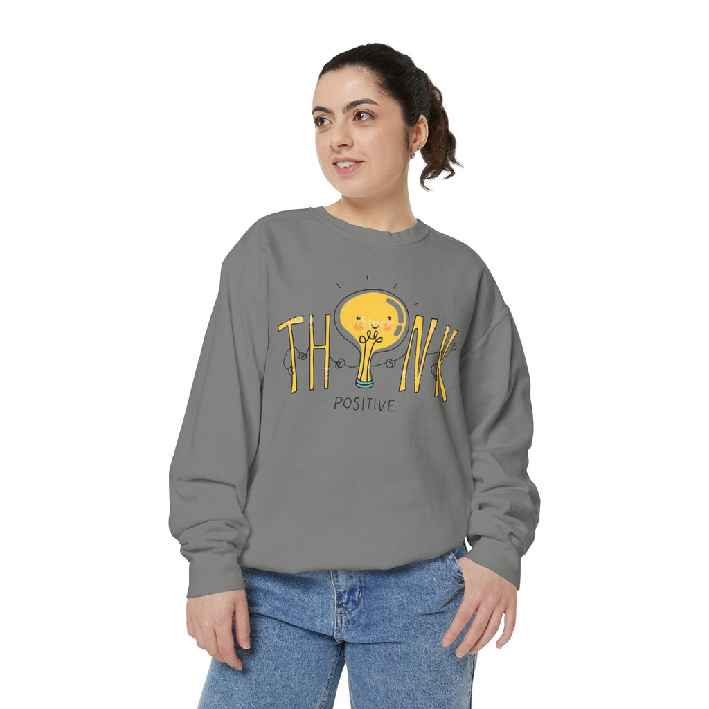 Think Positive Sweatshirt  Cute Lightbulb Graphic Positive Vibes Crewneck