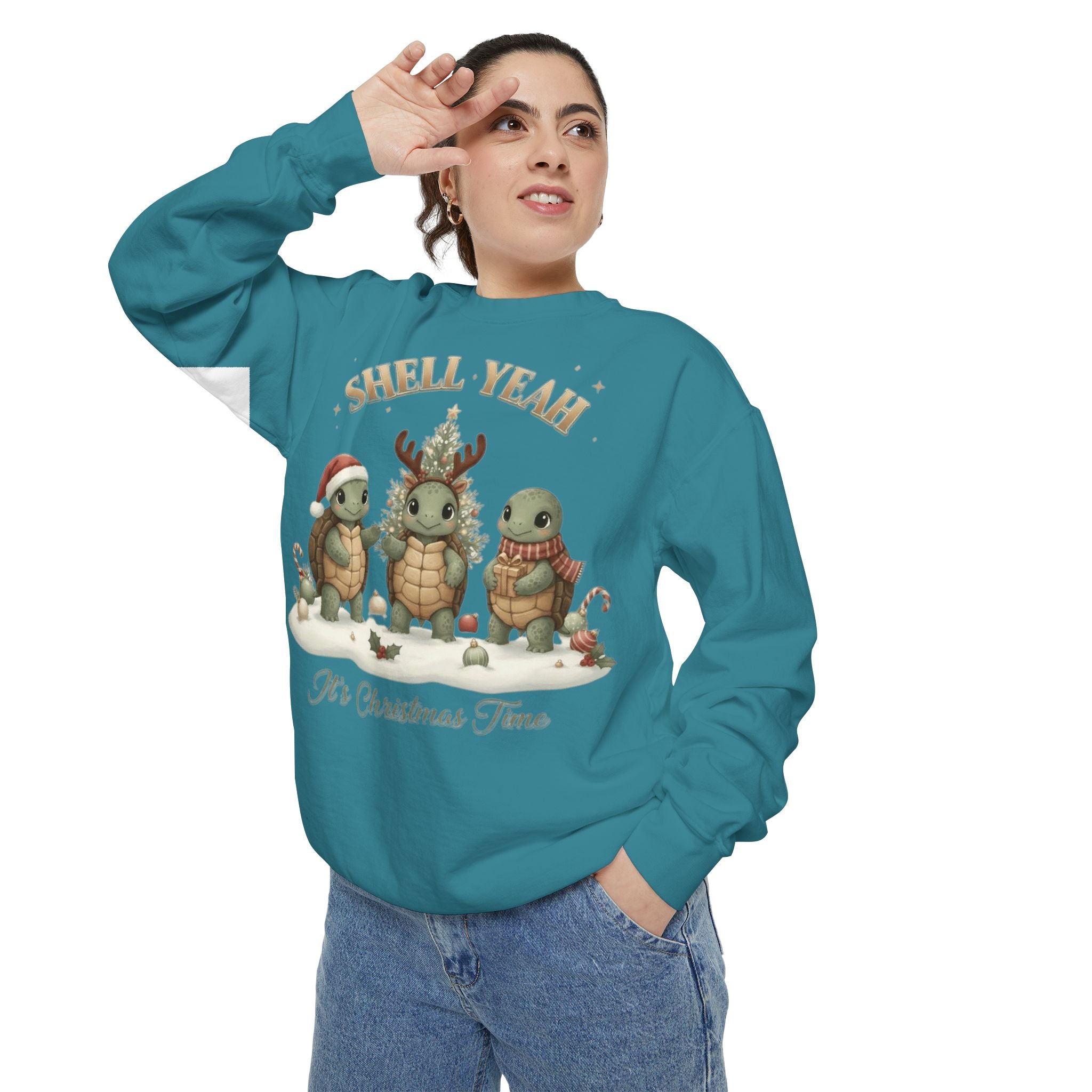 Christmas Turtle Sweatshirt  "Shell Yeah, It’s Christmas Time" Holiday Pullover