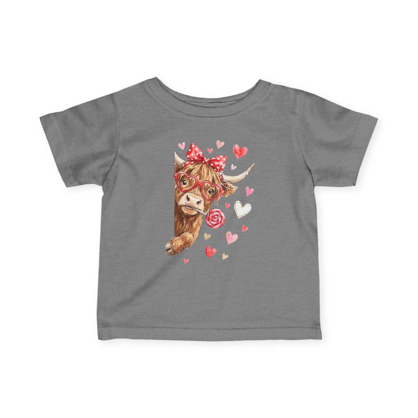 Infant Tee  Watercolor Highland Cow with Hearts (Cute Valentine Baby Top)