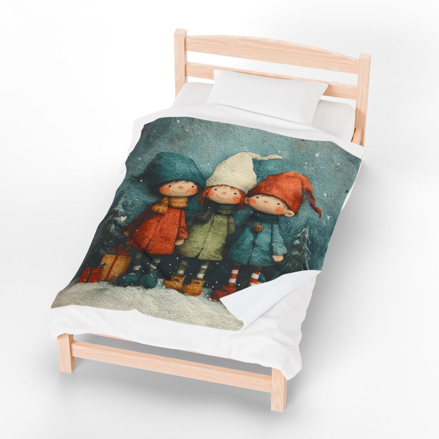 Christmas Elf Trio Velveteen Plush Blanket – Cozy Holiday Kids Throw