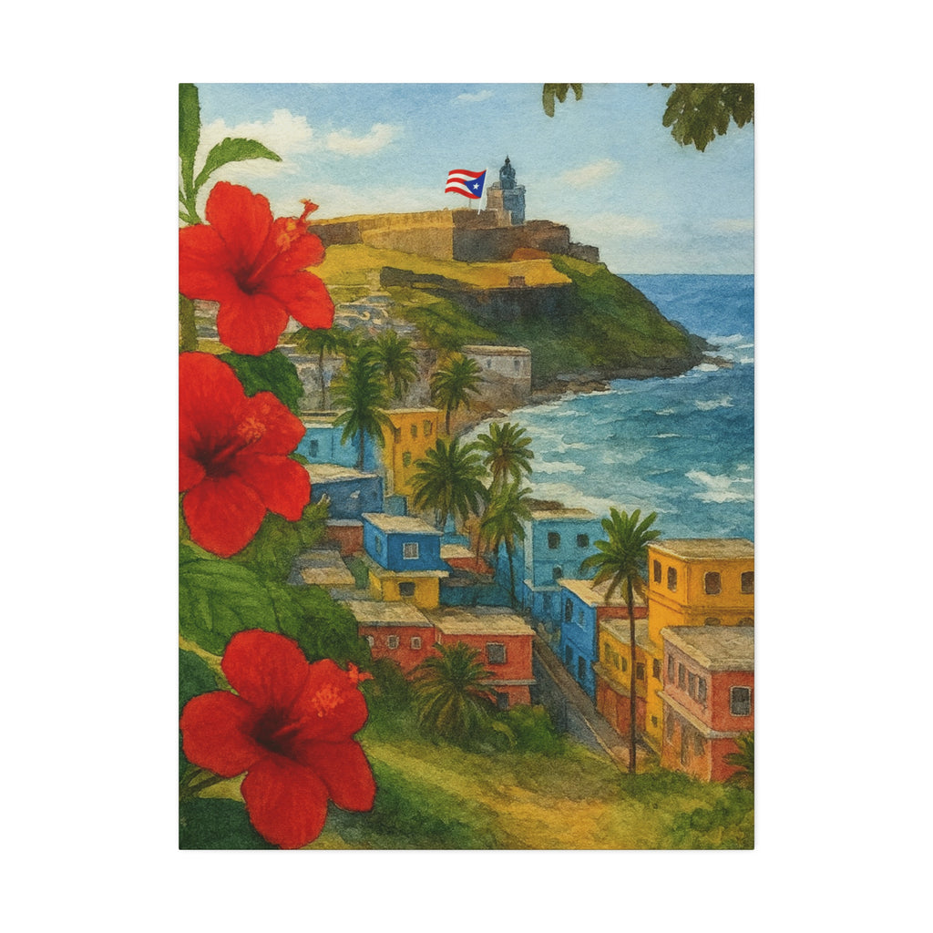 Puerto Rico Coastal Canvas Print — Old San Juan Seaside Wall Art (Stretched 1.5")