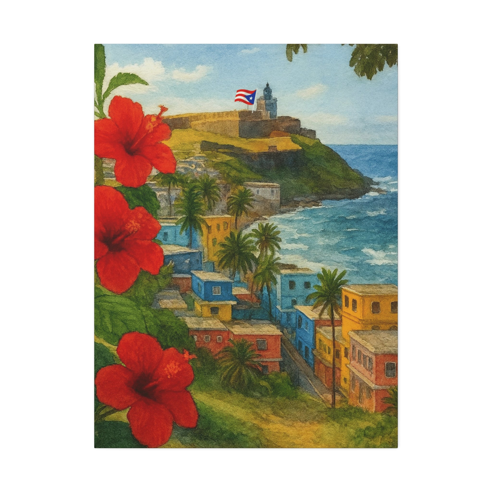 Puerto Rico Coastal Canvas Print — Old San Juan Seaside Wall Art (Stretched 1.5")