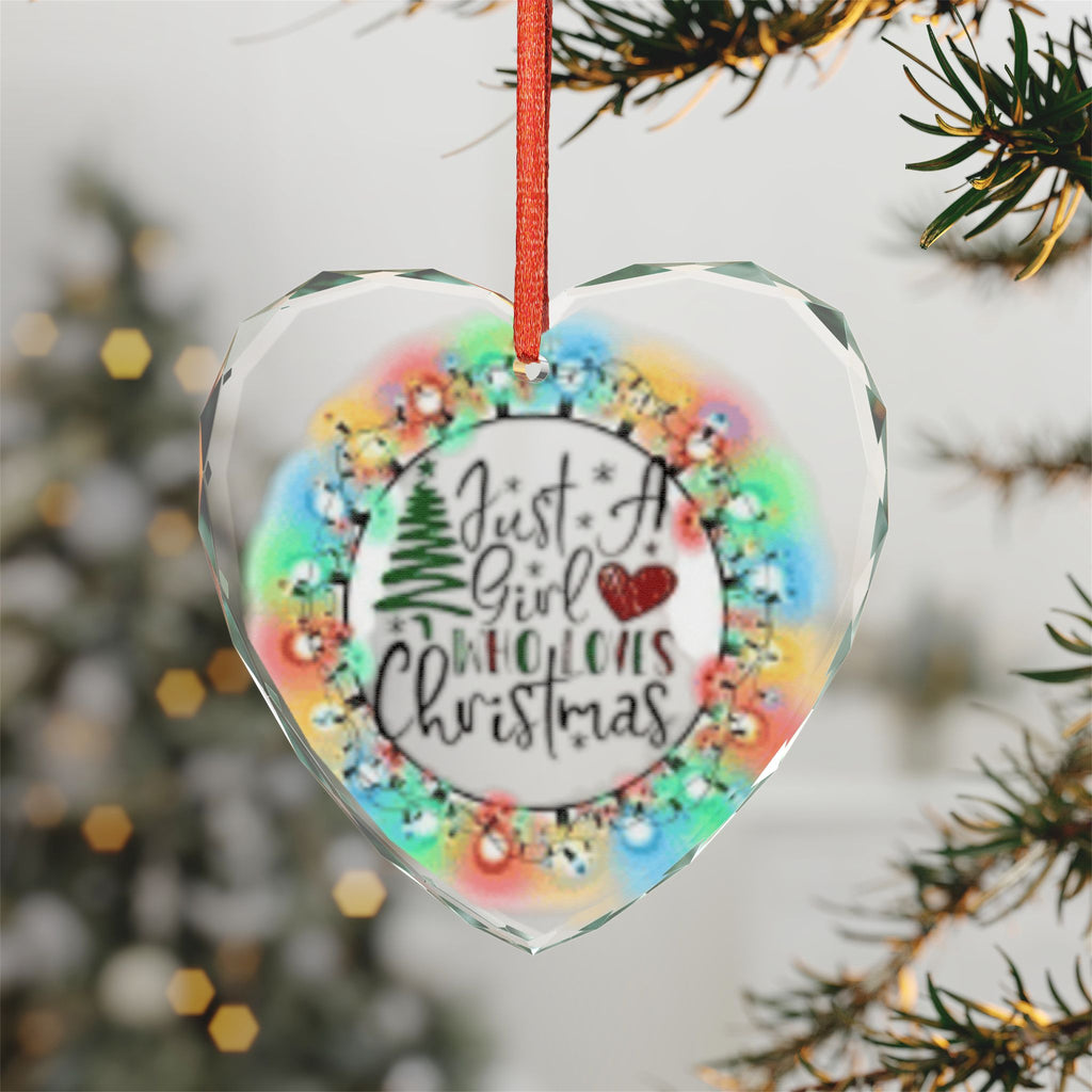Crystal Glass Ornament - "Just a Girl Who Loves Christmas" Heart Holiday Decoration