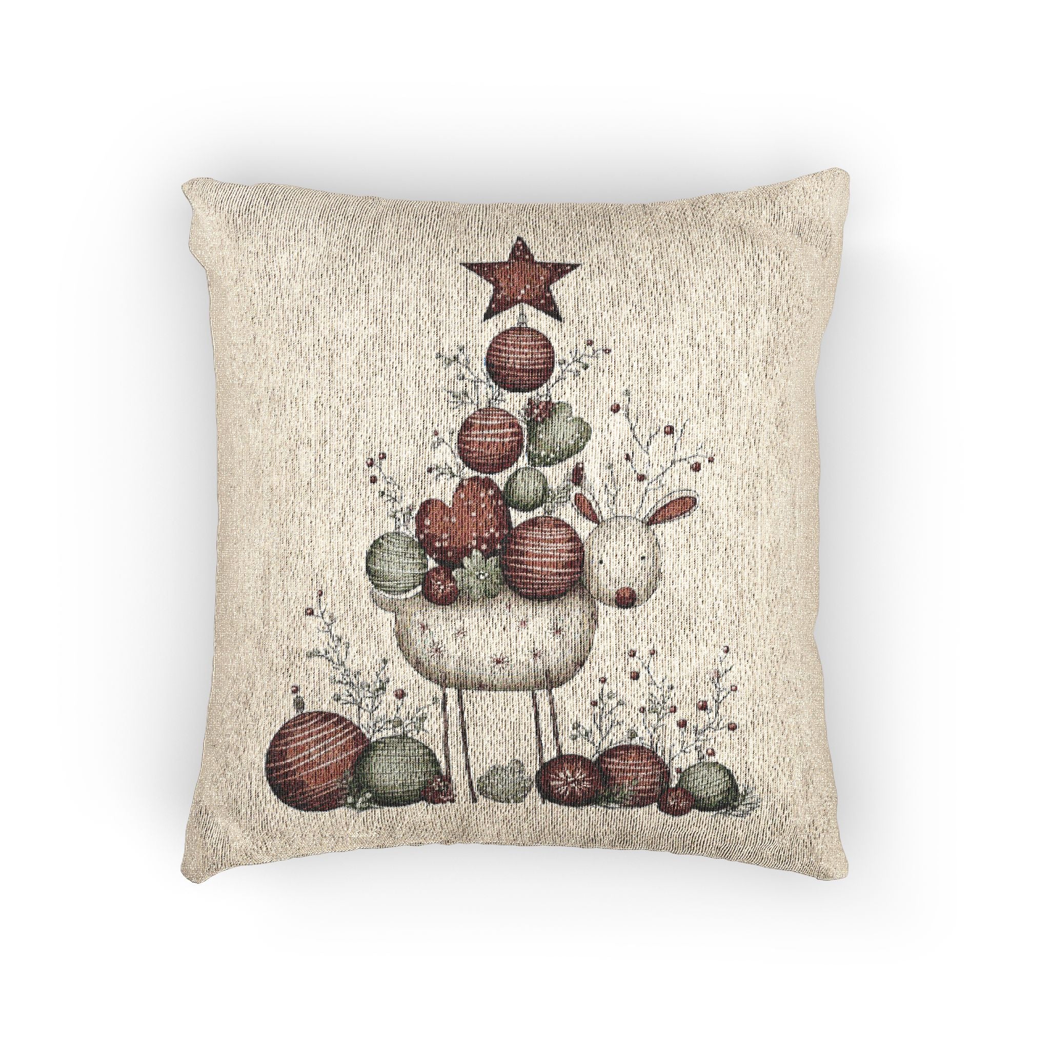 Rustic Holiday Fruit Tree Woven Pillow  Farmhouse Christmas Decor CHRISTMAS PILLOW DÉCOR