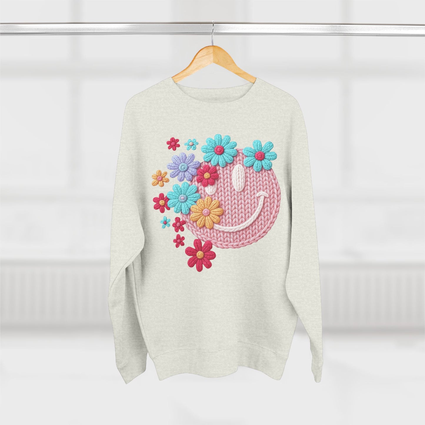 Floral Knit Smile Sweatshirt Cozy, Unbothered