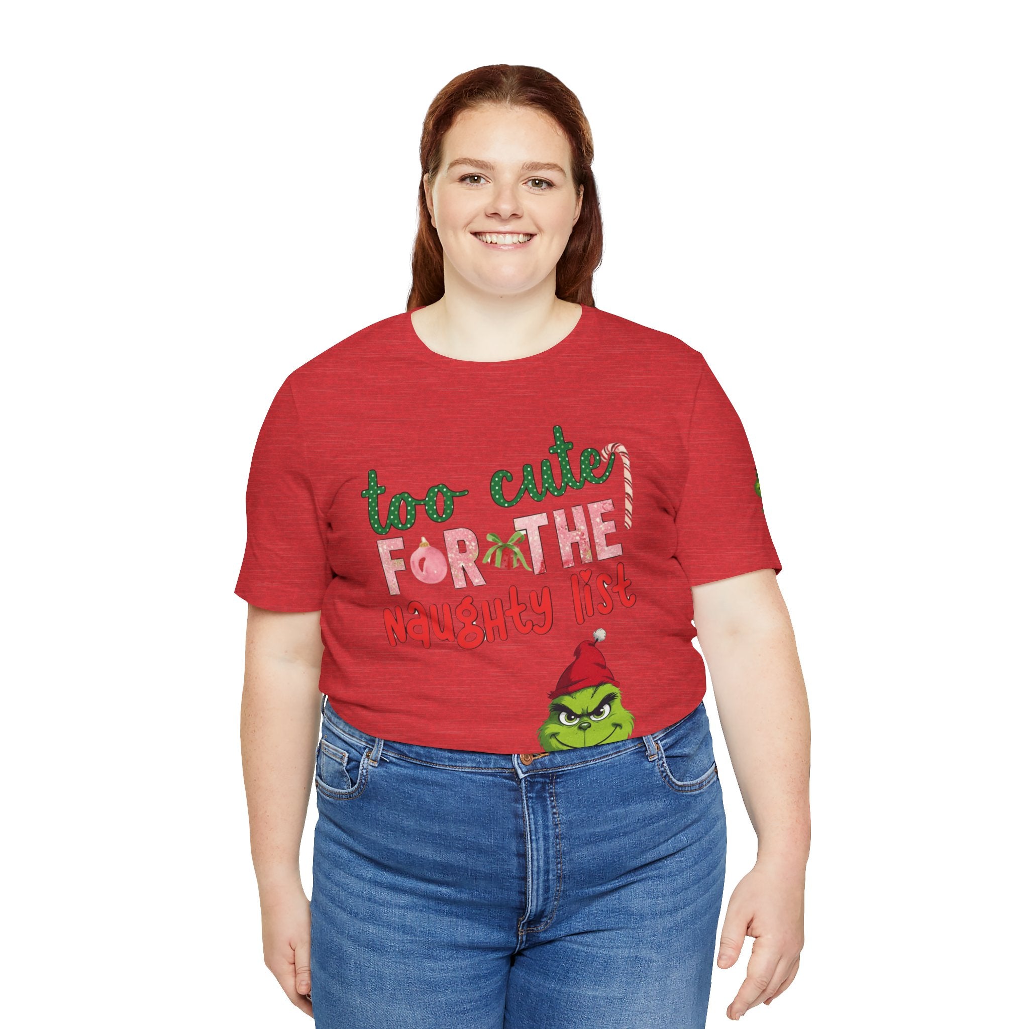 Christmas T-Shirts and Sweatshirts Collection Cute Grinch Holiday Tee 'Too Cute for the Naughty List' Unisex Jersey T-Shirt