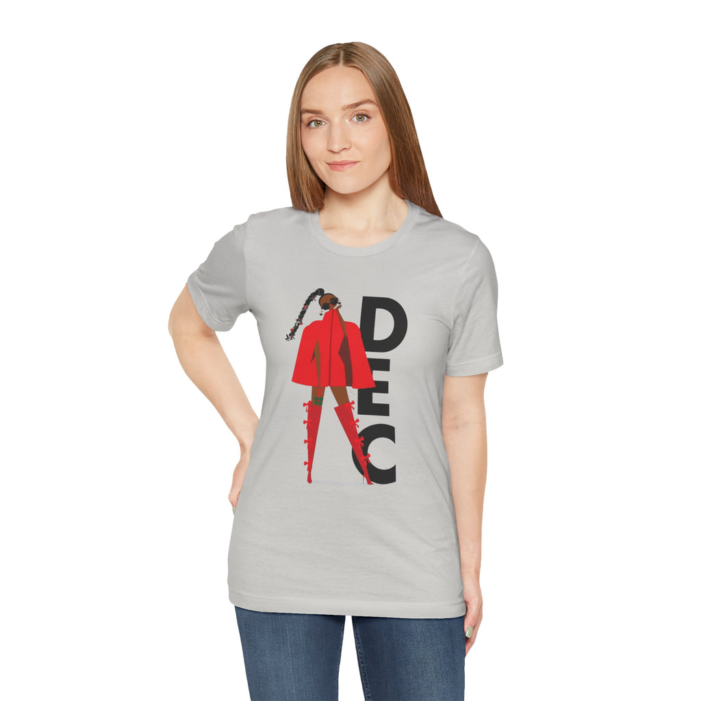 December Fashion Tee  Red Coat Model Graphic Shirt