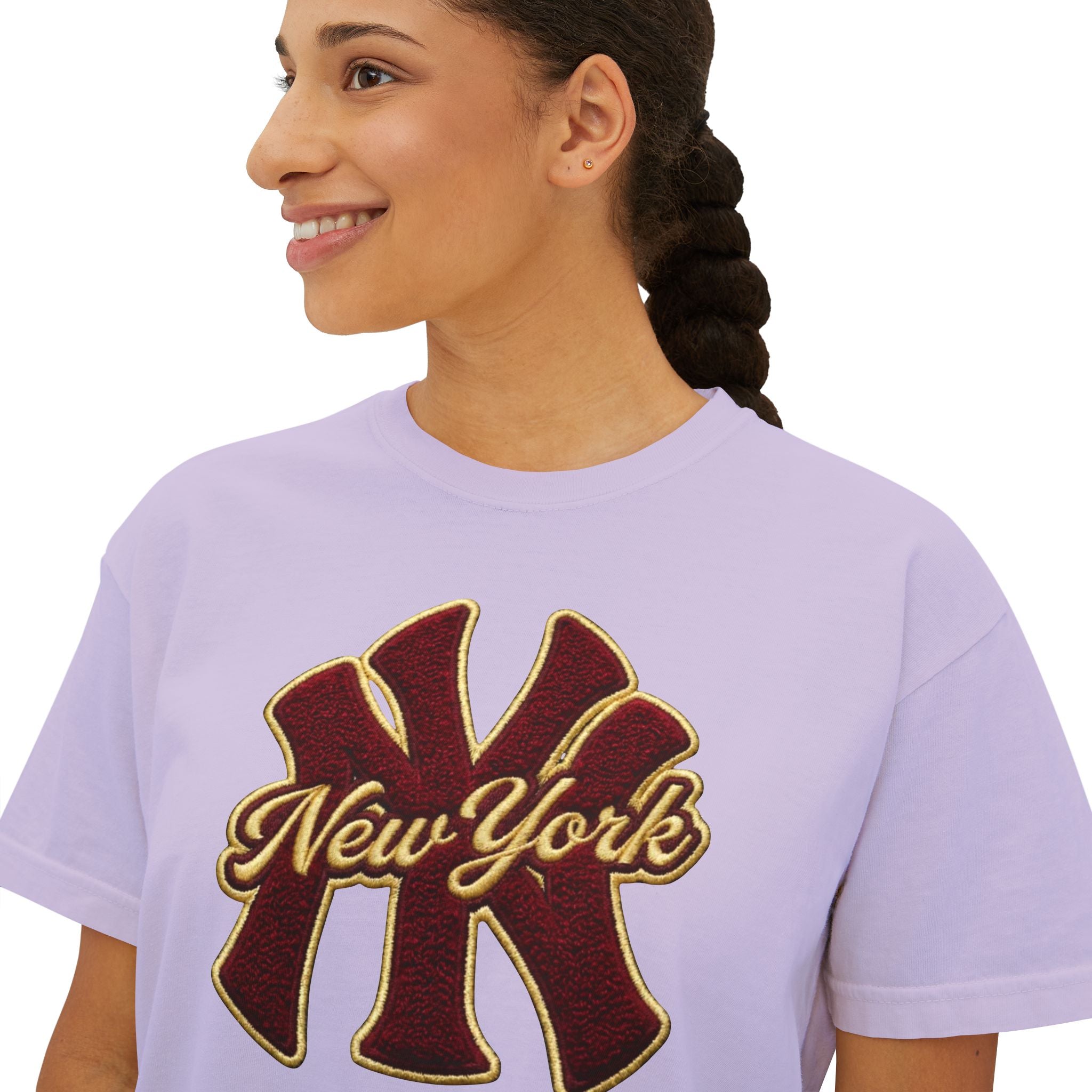 New York Script Logo Women's Boxy Tee – Vintage City Graphic T-Shirt