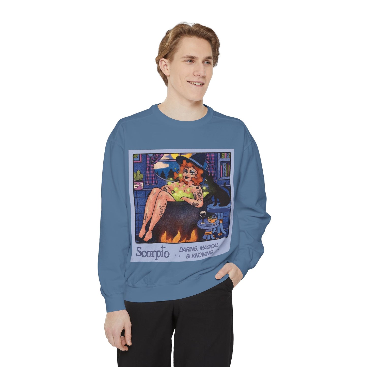 Halloween Sweater Scorpio Sweatshirt | Garment-Dyed Cozy Top, Astrology Gift, Zodiac Apparel, Witchy Fashion, Fall Wardrobe Essential