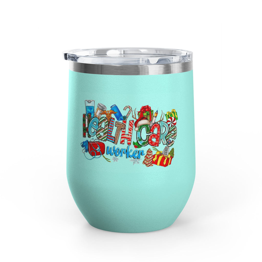 Healthcare Worker 12oz Wine Tumbler — Colorful Holiday Medical Staff Gift Medical Christmas Mug