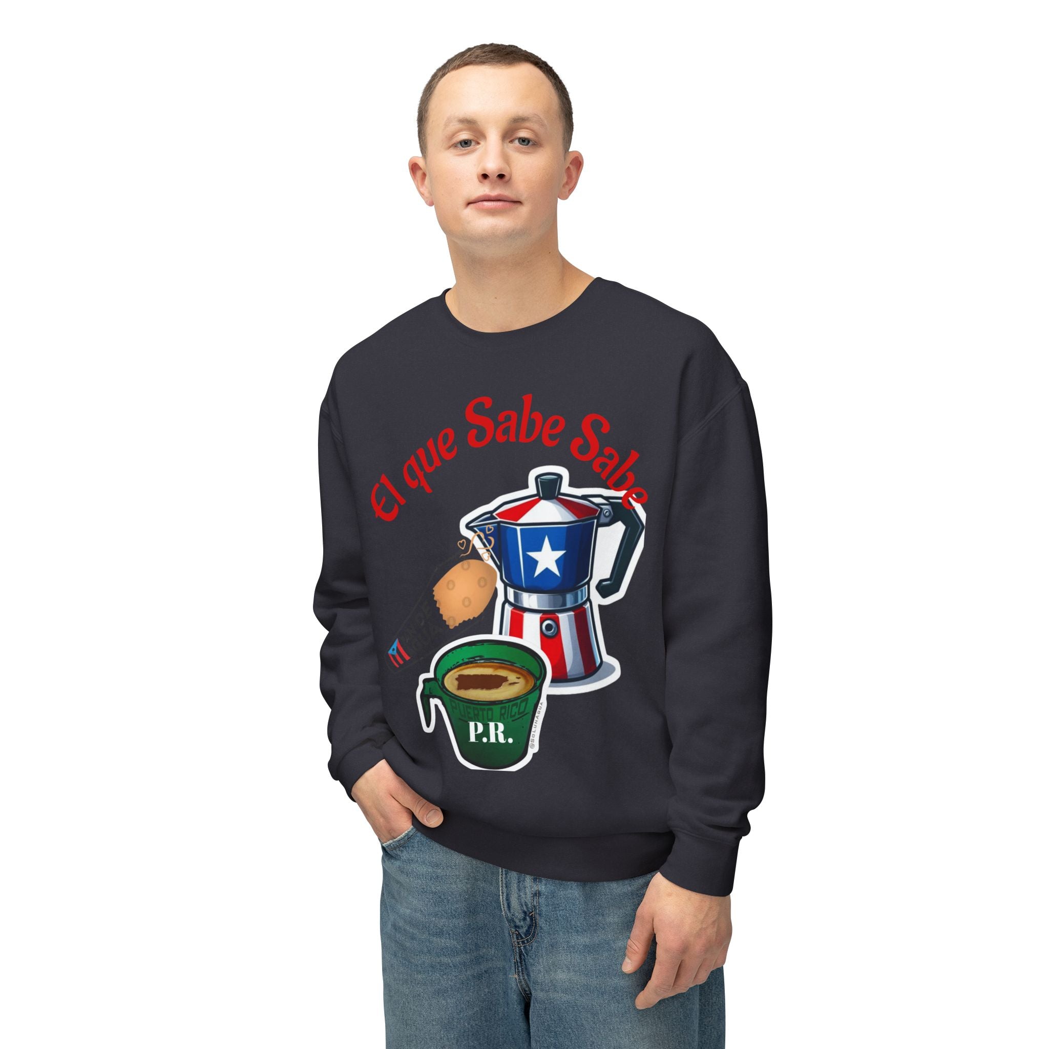 Crewneck Sweatshirt — "El que Sabe Sabe" Puerto Rico Coffee Design