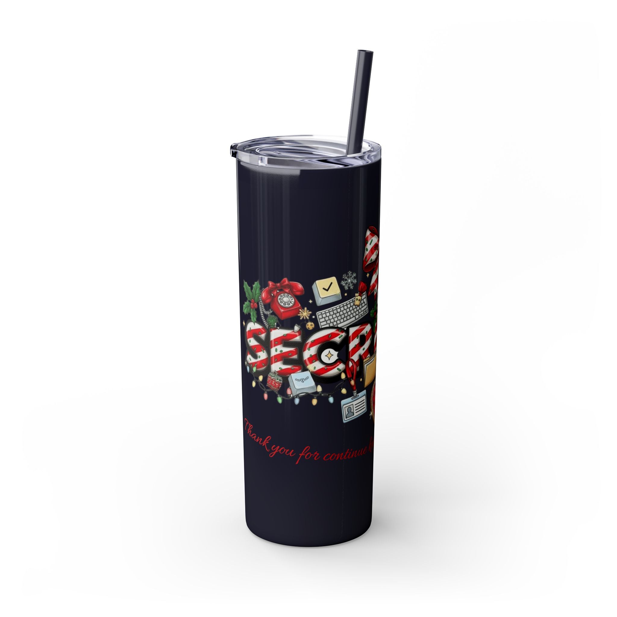 Christmas mug for the office team who keeps everything running smoothly. Candy Cane Christmas Office Secret Santa Design, 20oz with Straw