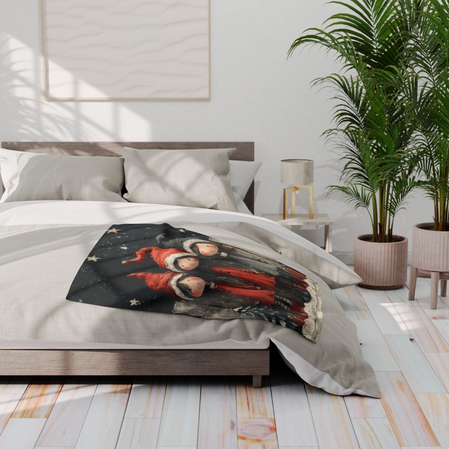 Holiday Girls Fleece Blanket — Cute Christmas Elf Trio Winter Throw