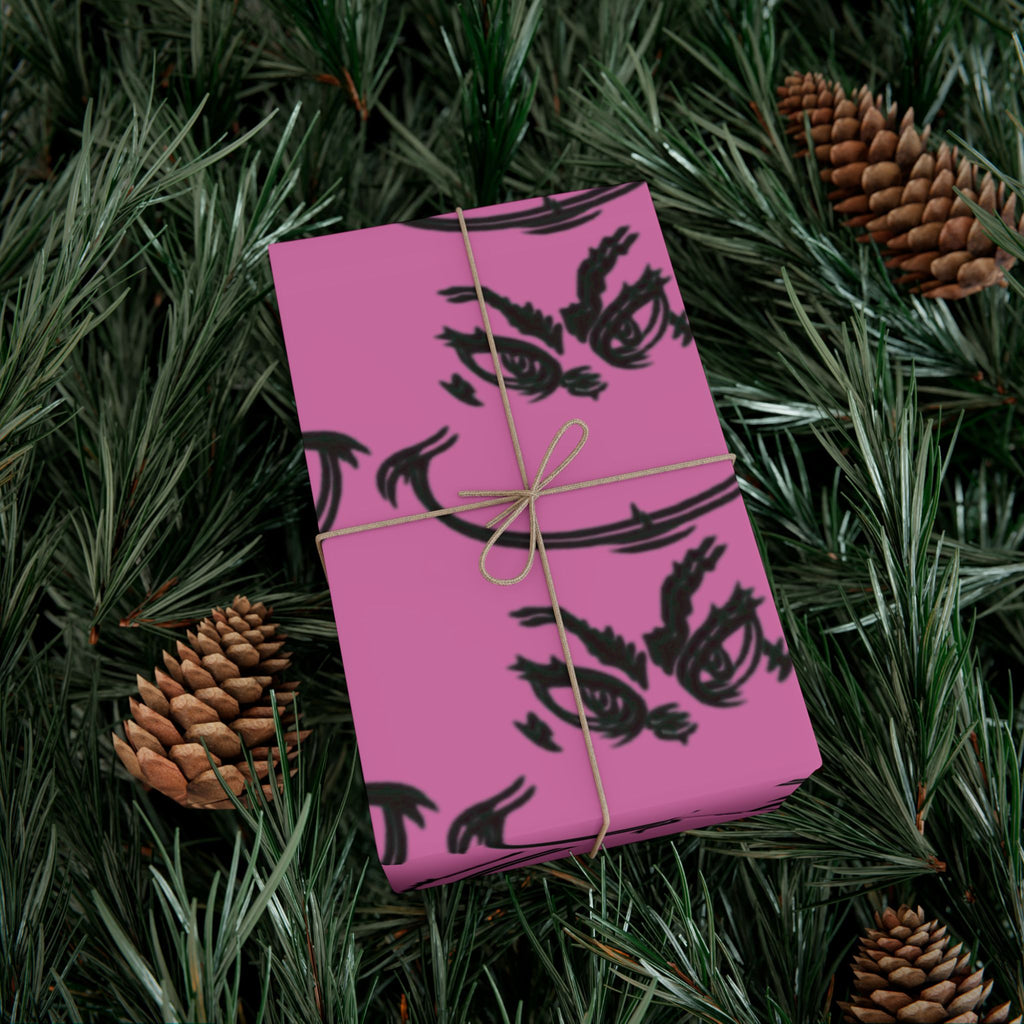 TheGrench Pink Botanical Gift Wrap Paper  Black Fern Pattern Wrapping Sheets