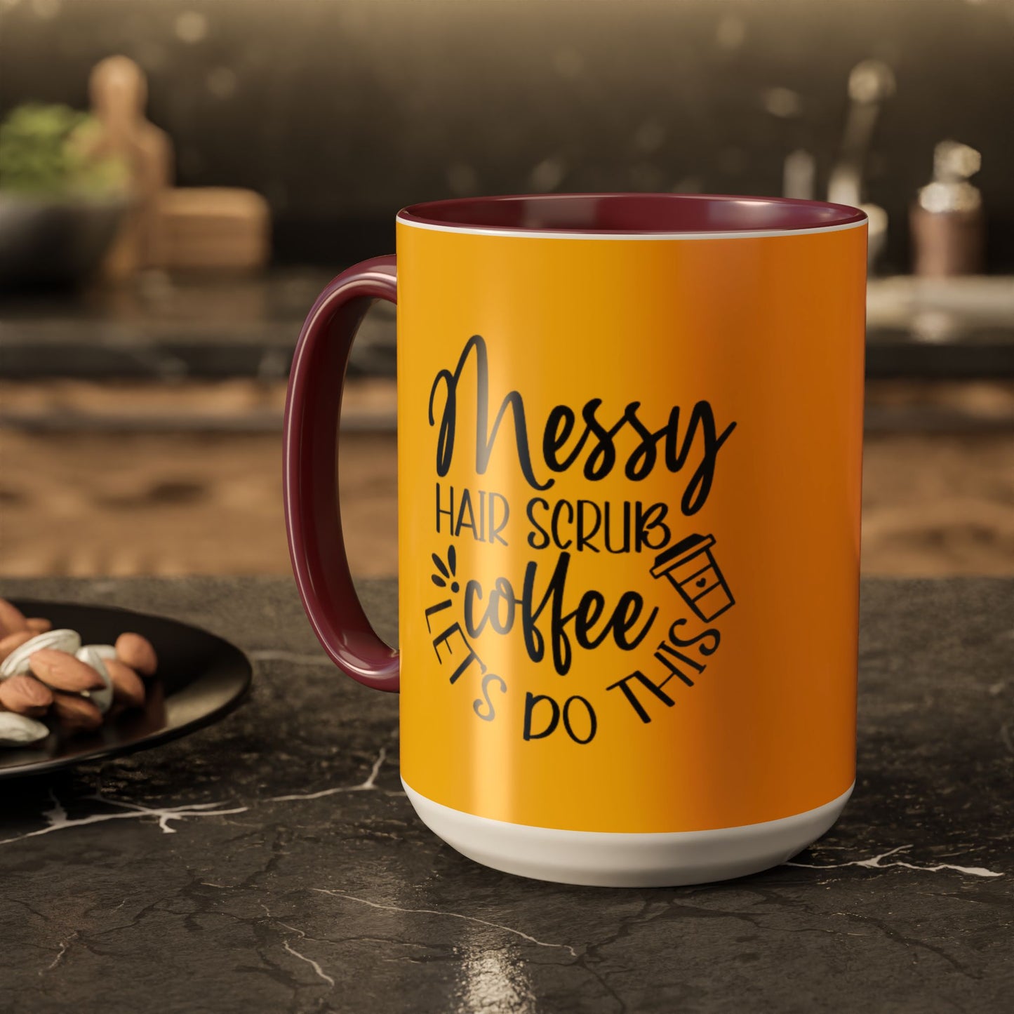 Holiday Coffee Cups with Festive Quotes & Designs Messy Hair Coffee Mug - Fun Yellow Ceramic Cup for Coffee Lovers