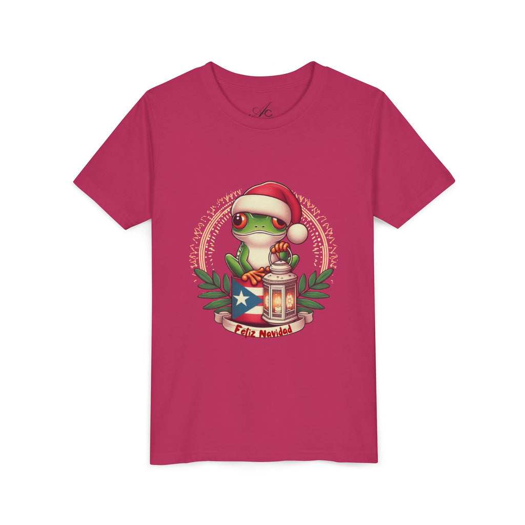 Kids Tee Cute Frog with Puerto Rican Flag & Lantern (Feliz Navidad)