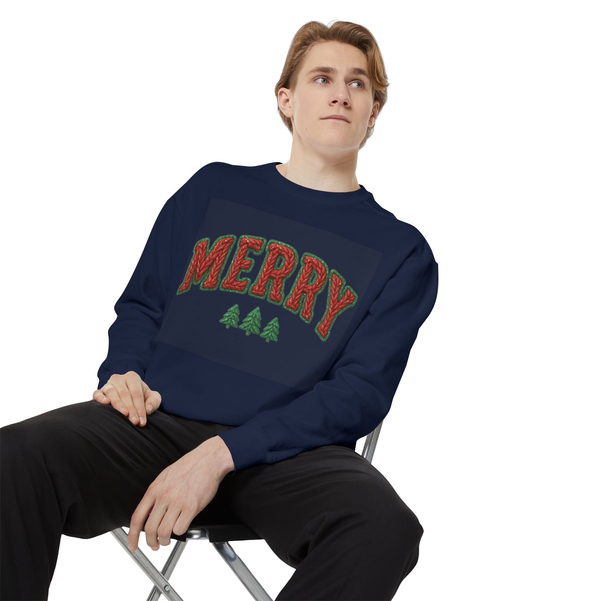 Merry Holiday Sweatshirt — Cozy Christmas Pullover with Tree Graphics Festive Holiday Designs