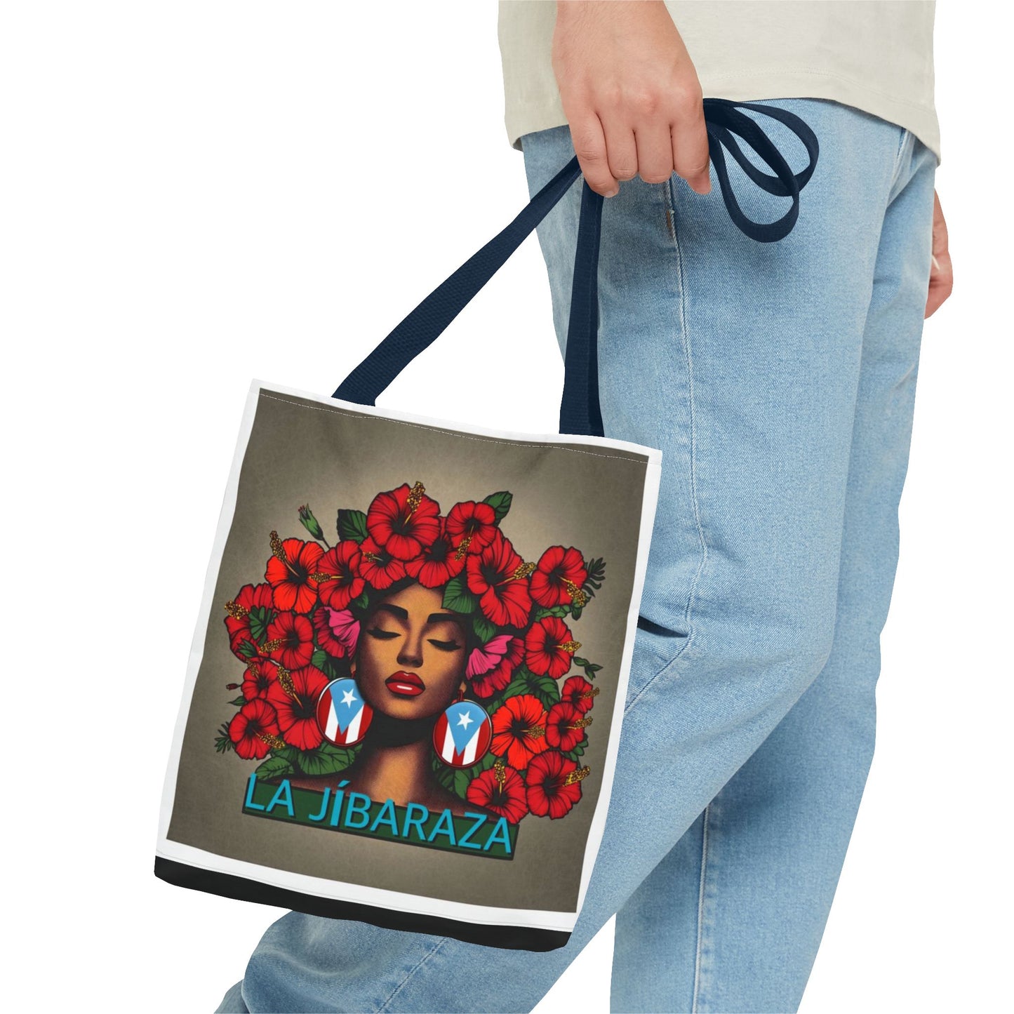 La Jíbara Tote Bag — Puerto Rican Floral Portrait Canvas Tote Puerto Rico Christmas Tote