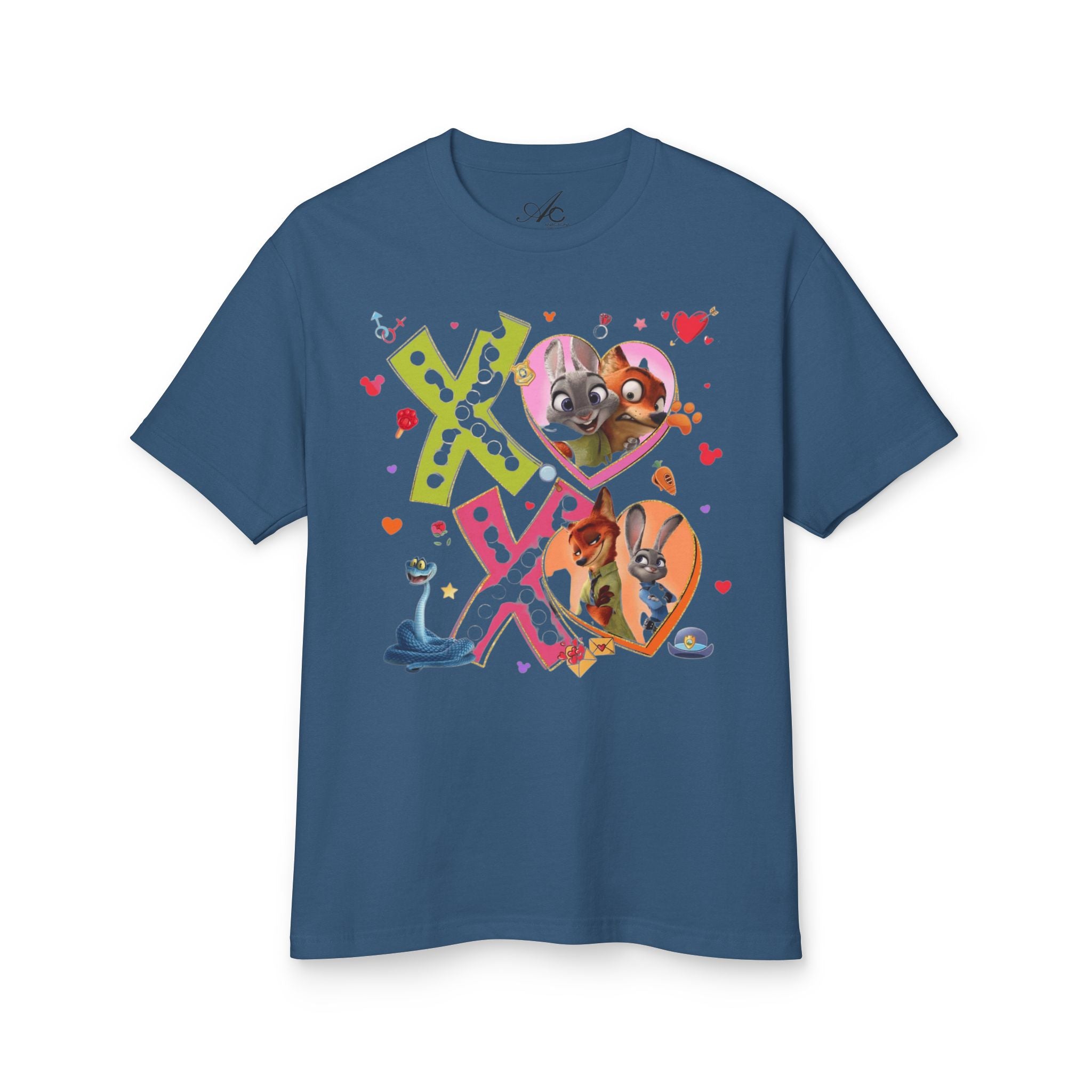 Valentine Cartoon Pets Tee  Cute Hearts & XOXO Graphic T-Shirt