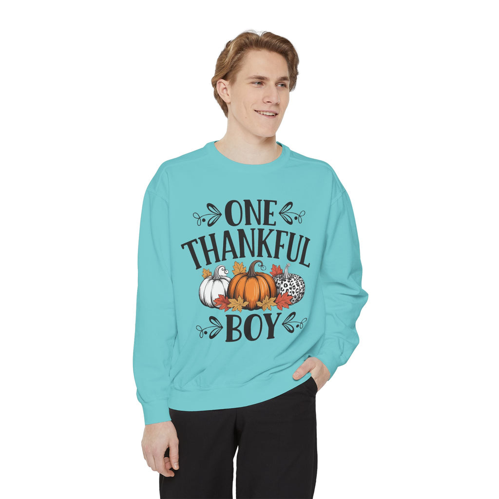 Thankful Boy Sweatshirt  Fall Pumpkin Thanksgiving Crewneck Fall T-Shirts and Sweatshirts Collection