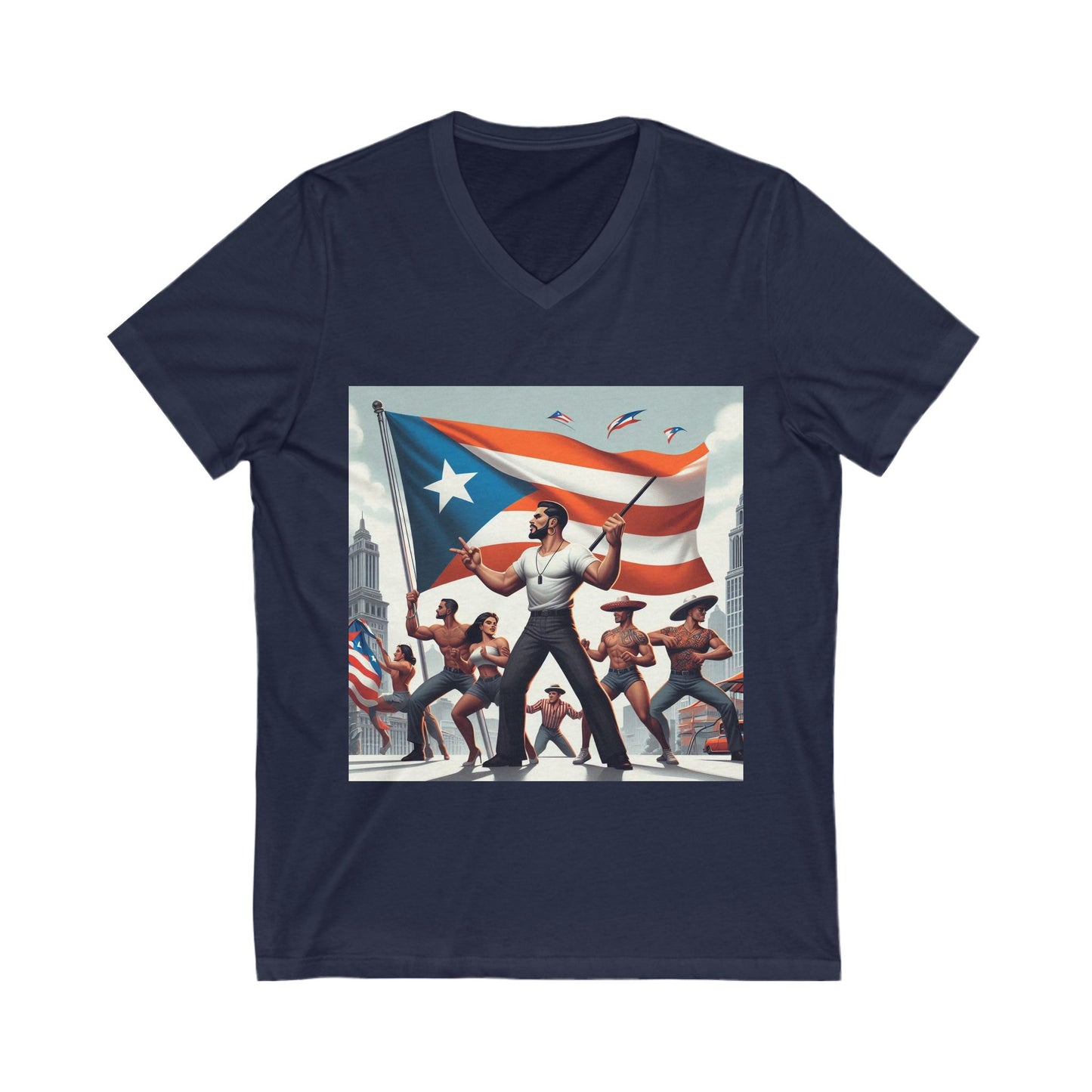 Puerto Rico Heritage Unisex Jersey Short Sleeve V-Neck Tee