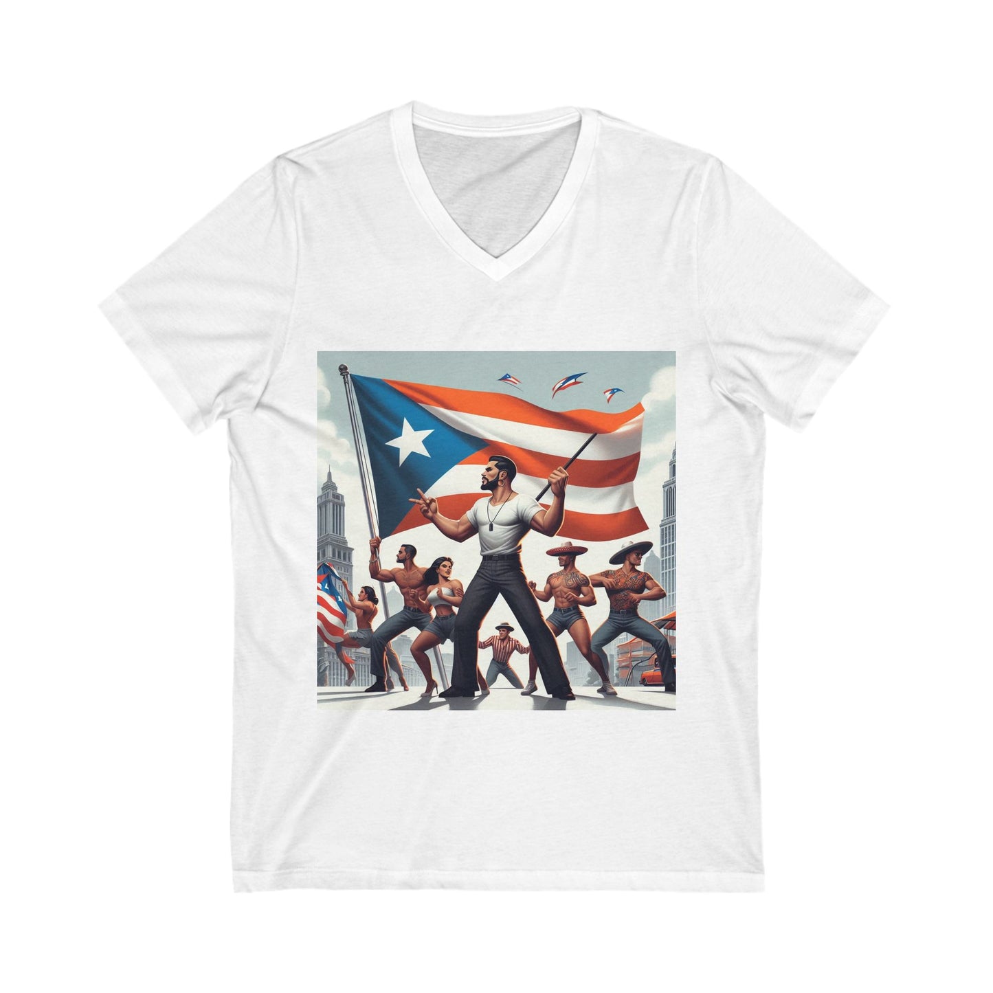 Puerto Rico Heritage Unisex Jersey Short Sleeve V-Neck Tee