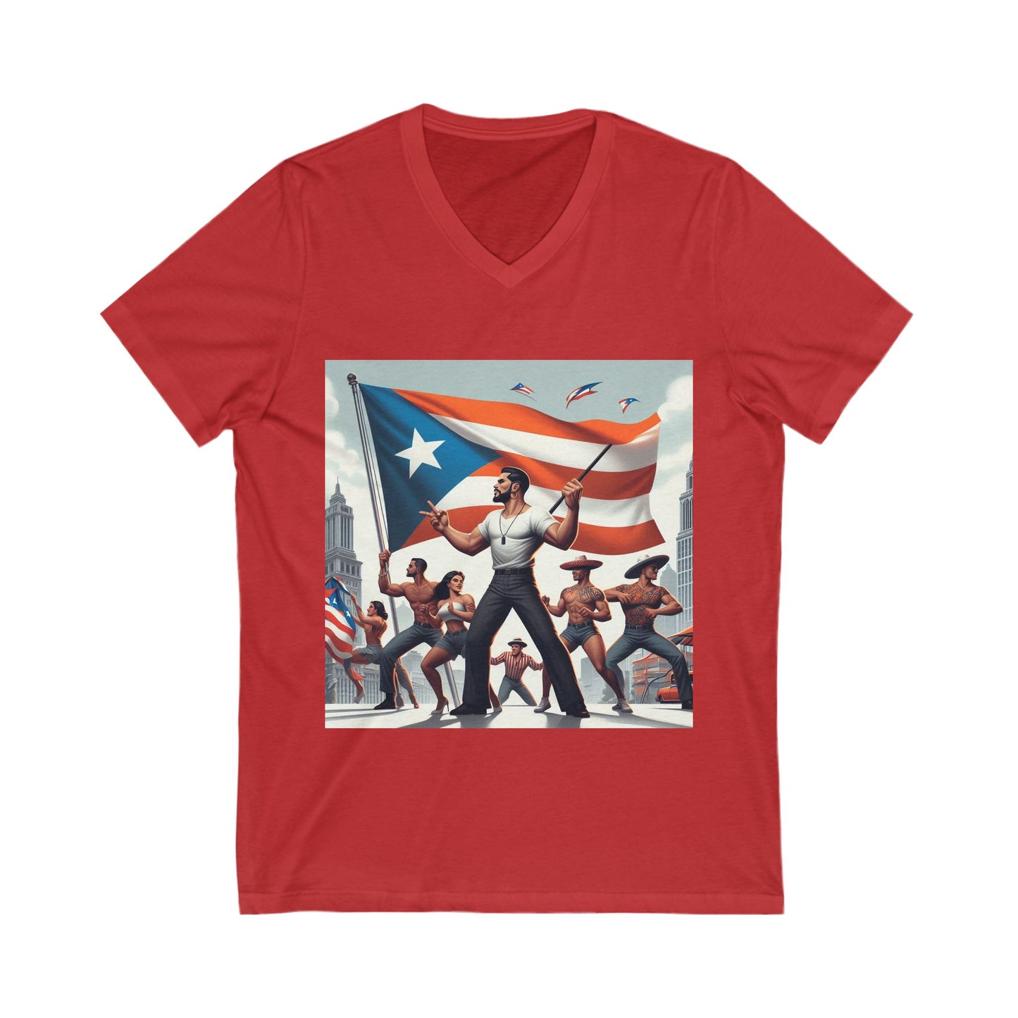 Puerto Rico Heritage Unisex Jersey Short Sleeve V-Neck Tee