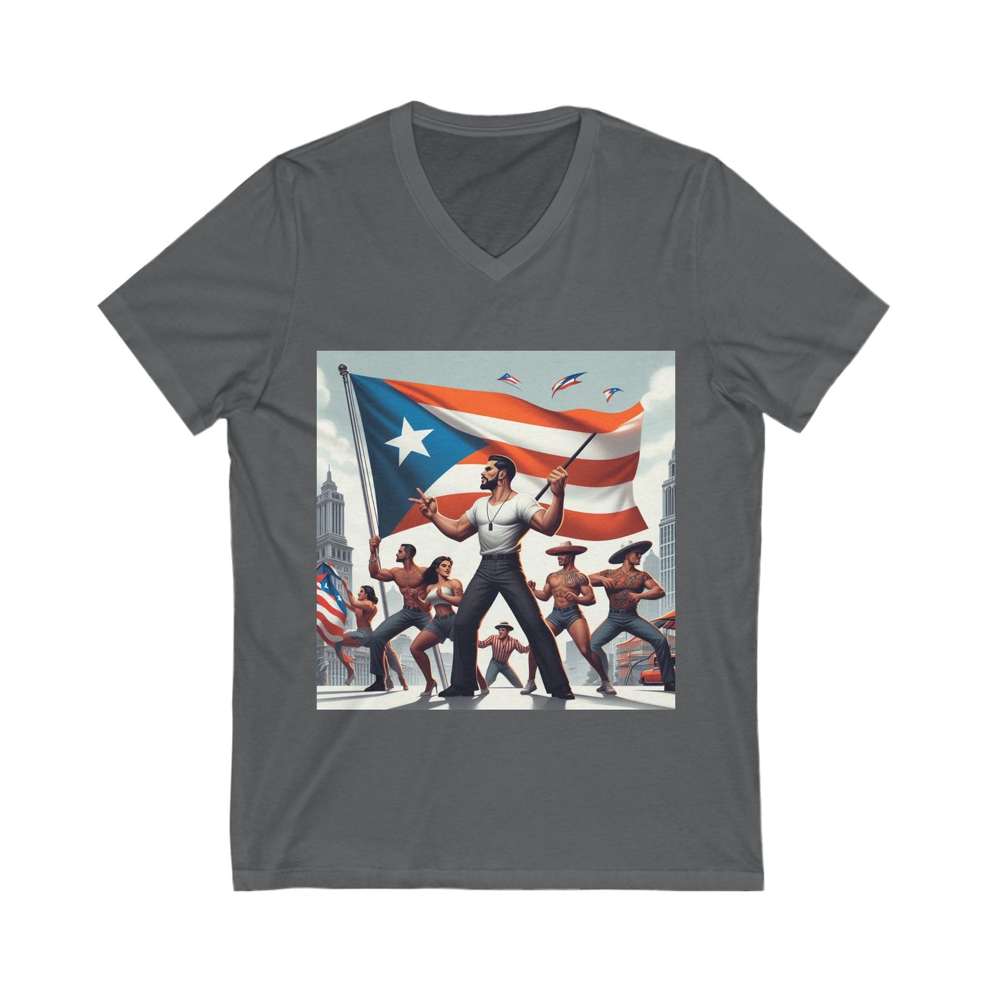 Puerto Rico Heritage Unisex Jersey Short Sleeve V-Neck Tee