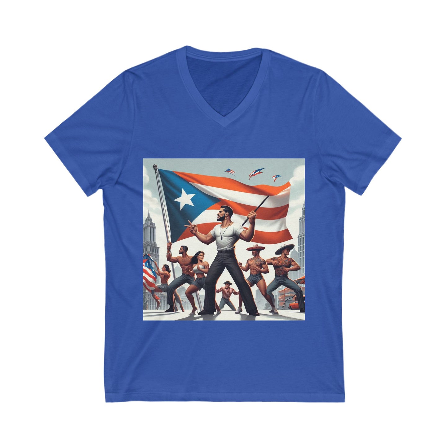 Puerto Rico Heritage Unisex Jersey Short Sleeve V-Neck Tee